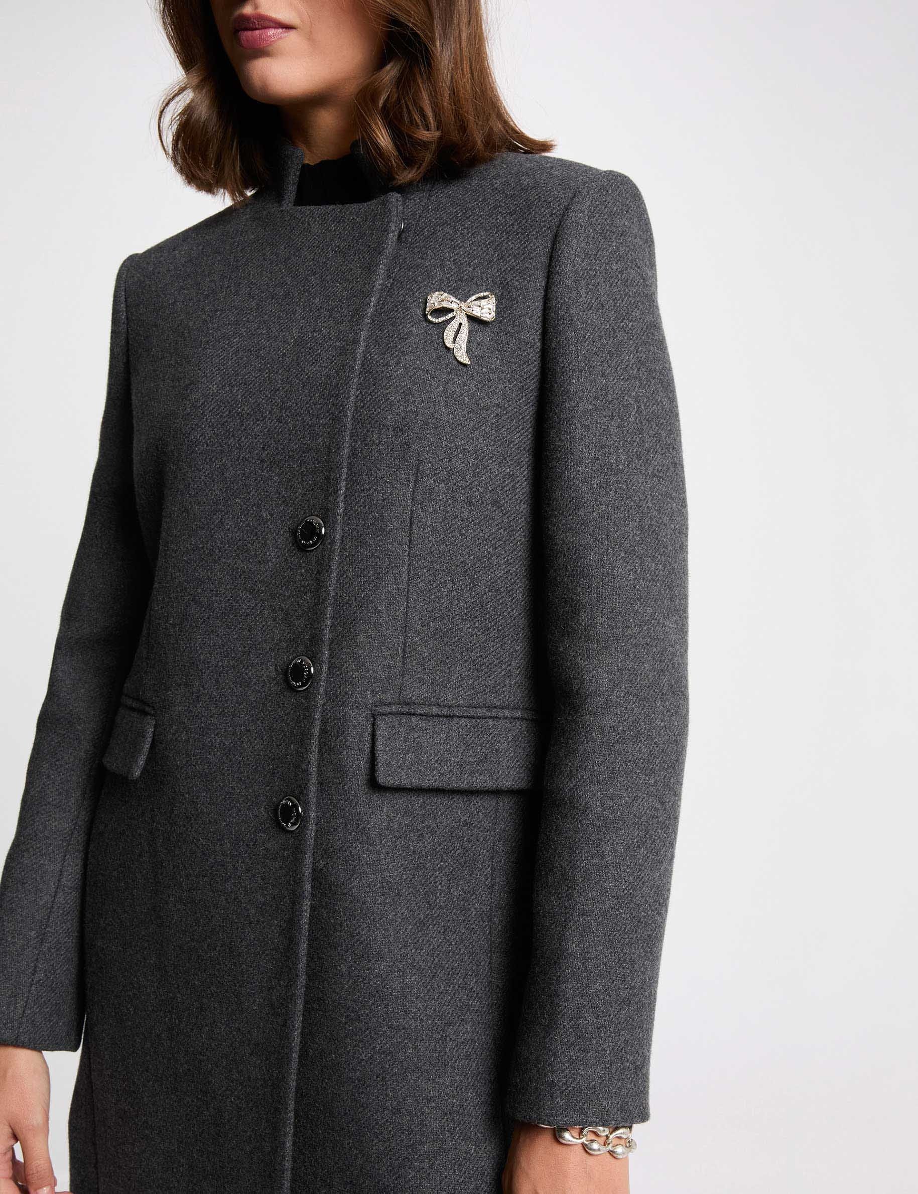 Fitted boucle coat dark grey women