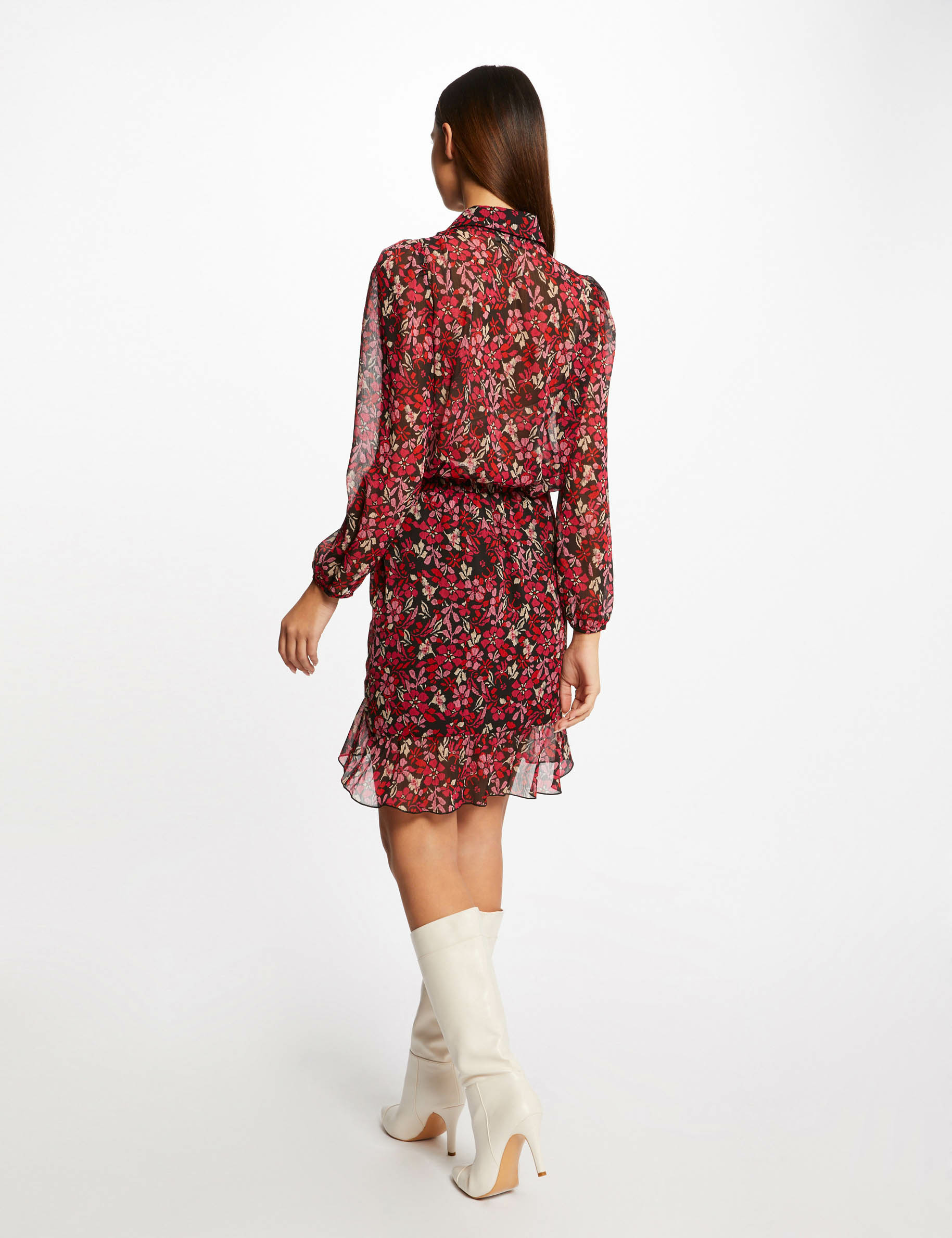 Shirred straight skirt with floral print multico ladies'