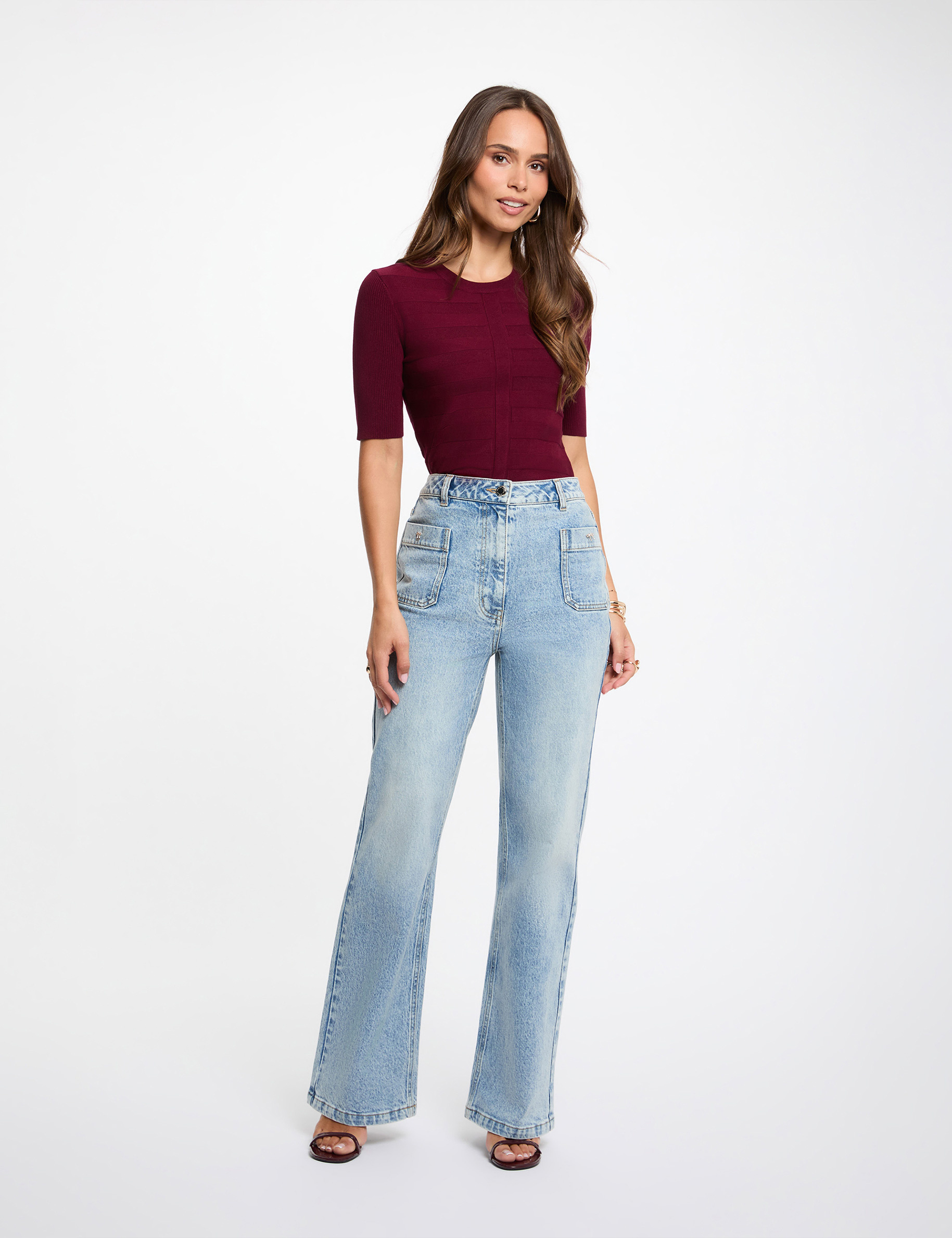 Jumper with short sleeves bordeaux women