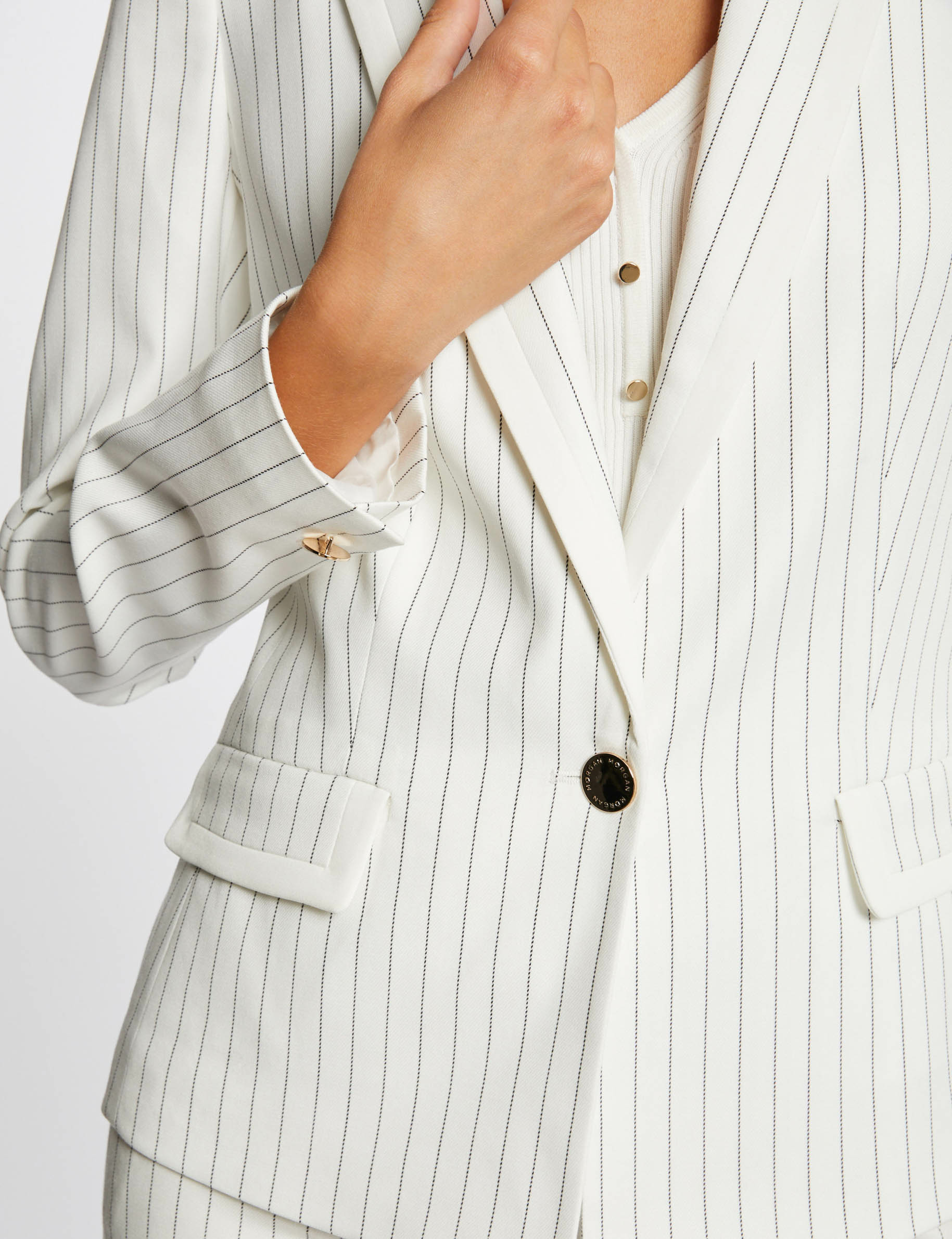 Straight city jacket with stripes ecru ladies' Straight city jacket with stripes ecru ladies'