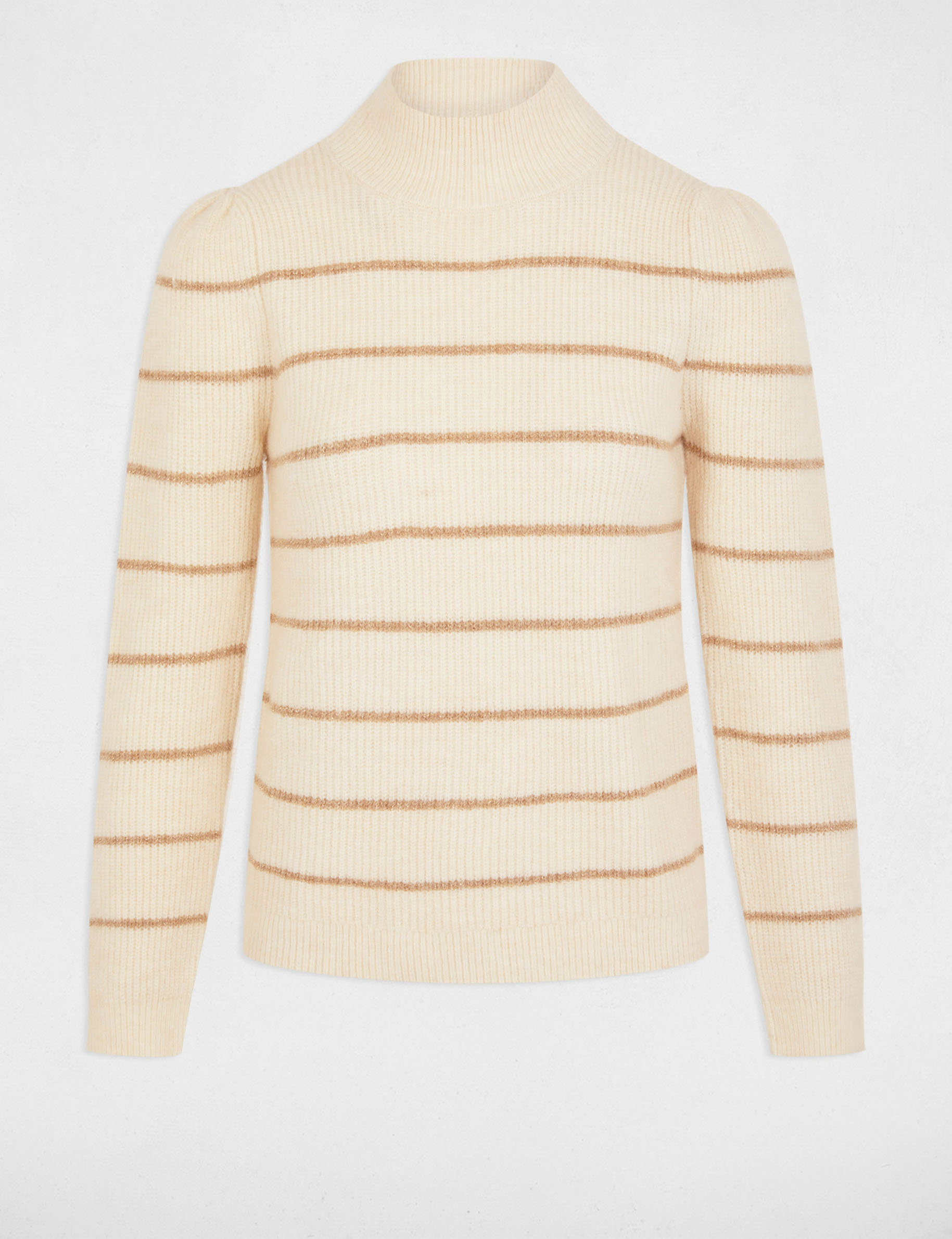 pull col montant raye ivoire femme Pull col montant rayé ivoire femme