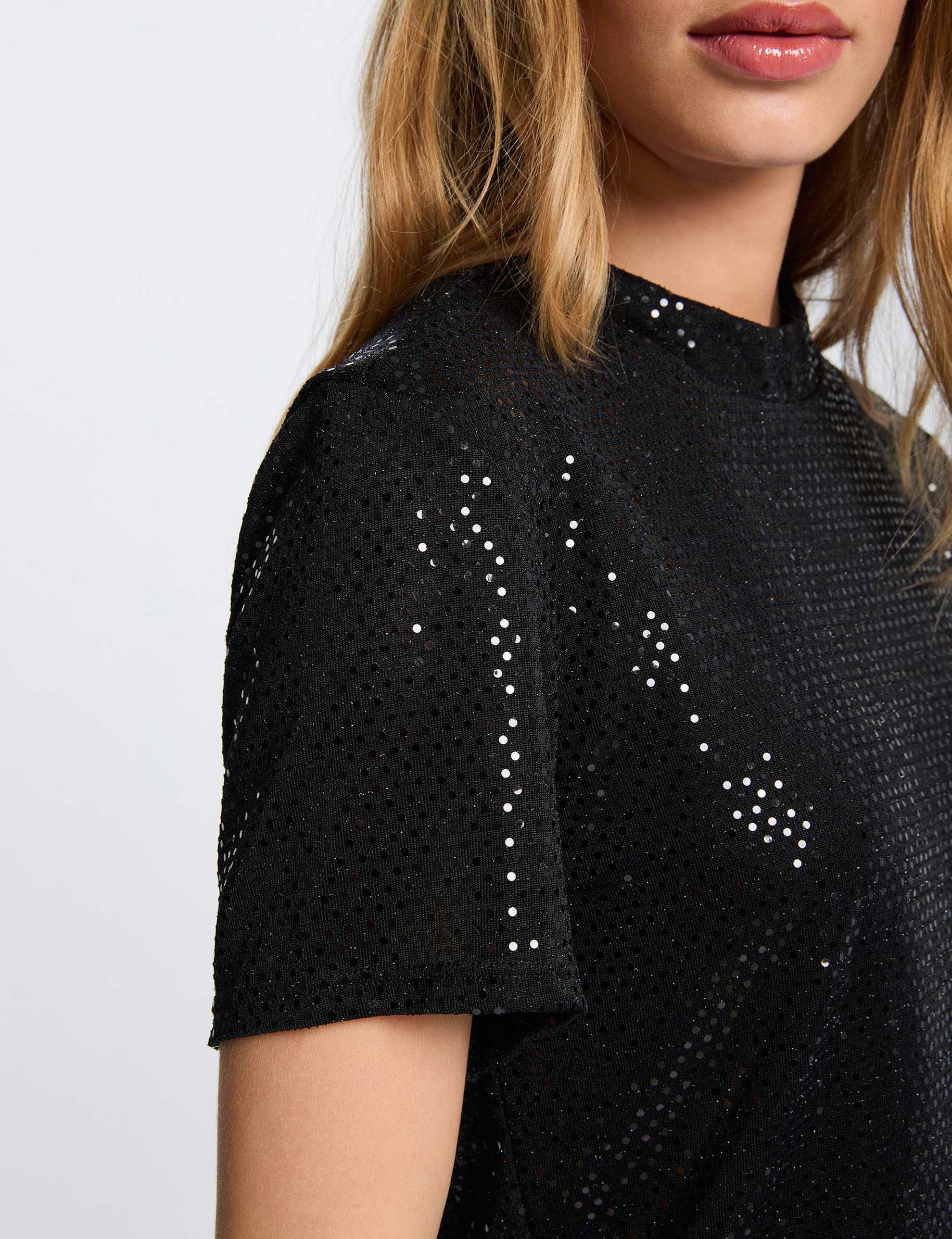 High neck sequin t-shirt black women