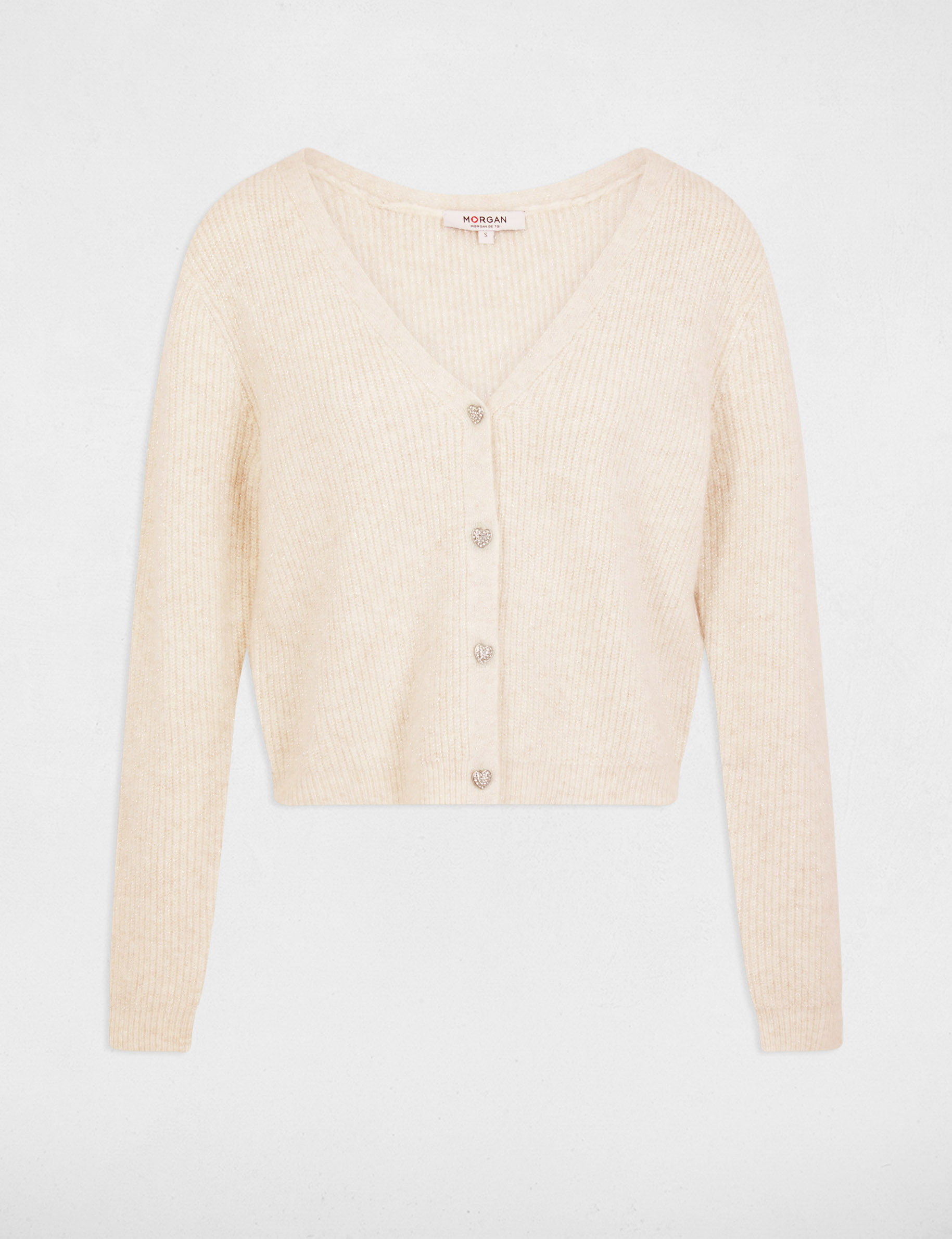 Cardigan with V neck ivory women Morgan