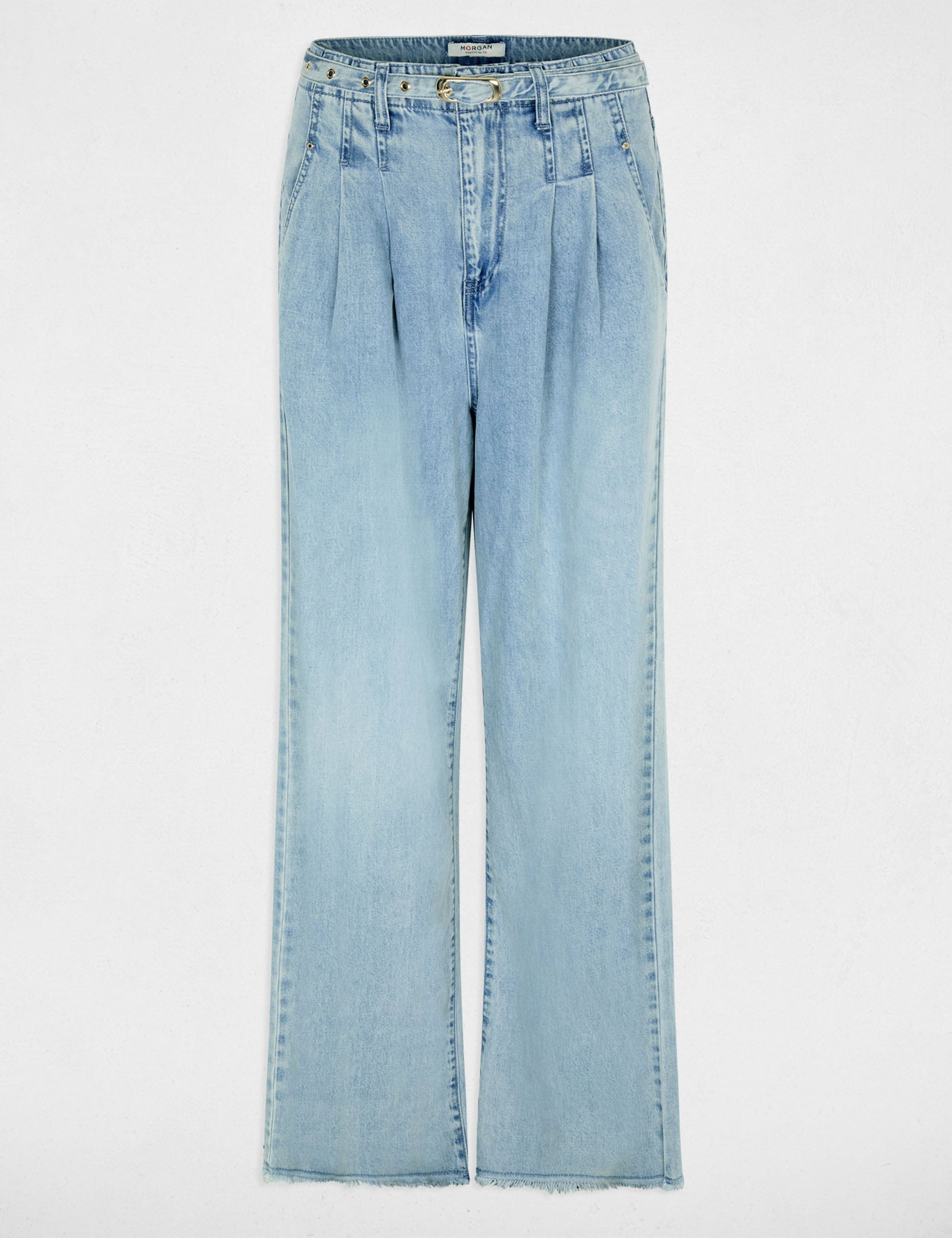 High-waisted wide-leg jeans bleach denim women