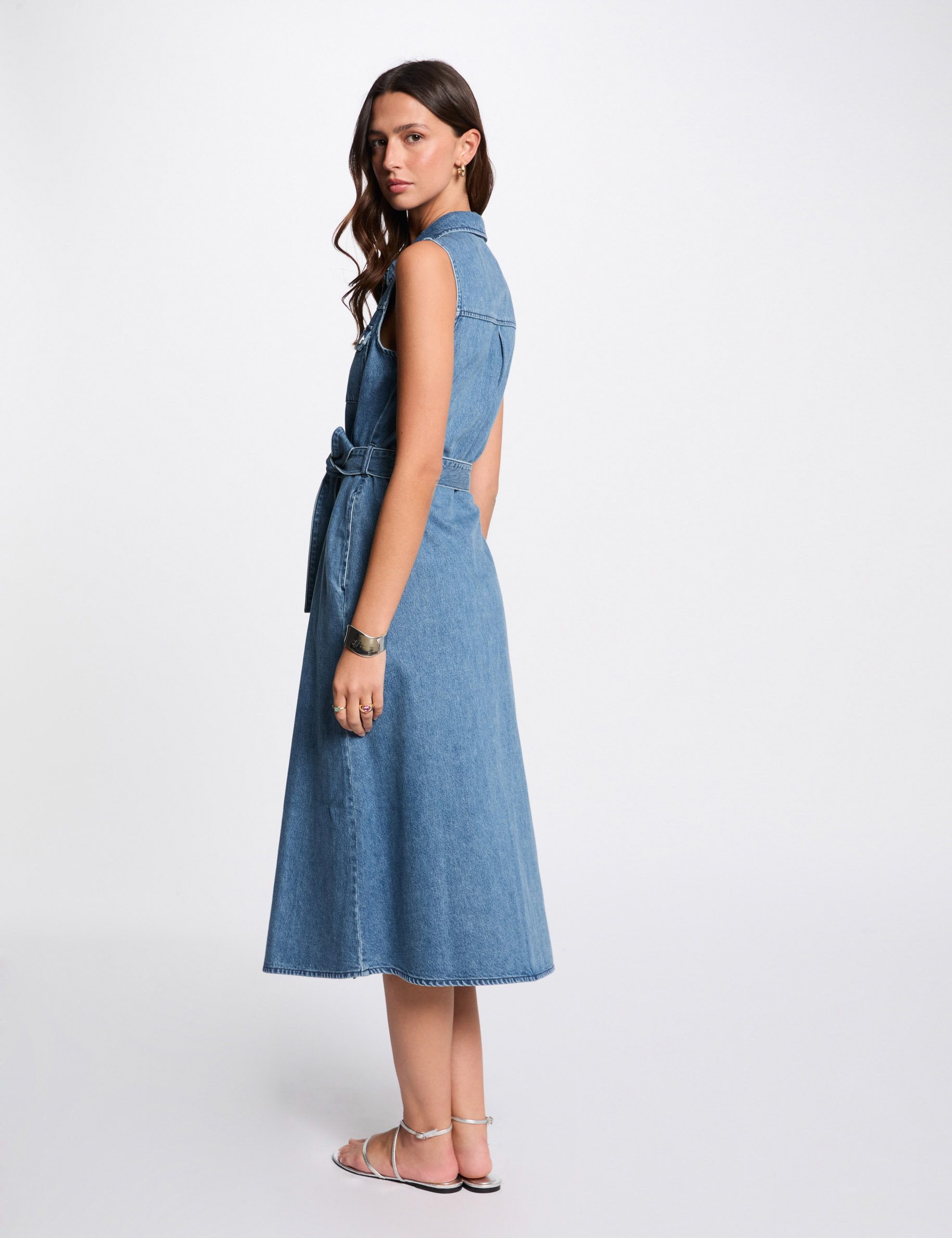 robe midi trapeze en jean denim stone femme Robe midi trapèze en jean denim stone femme