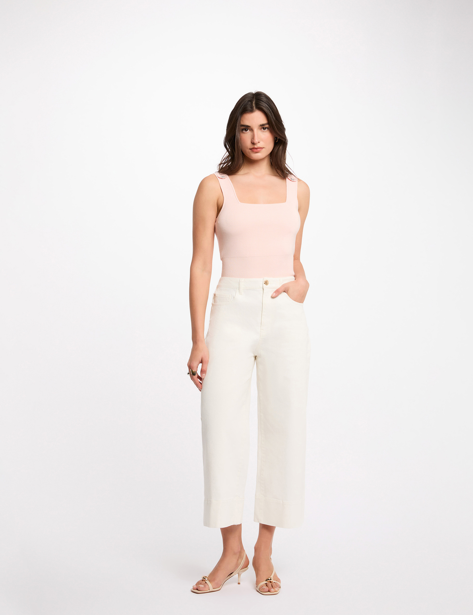 Fitted tank top with square neckline pastel pink women