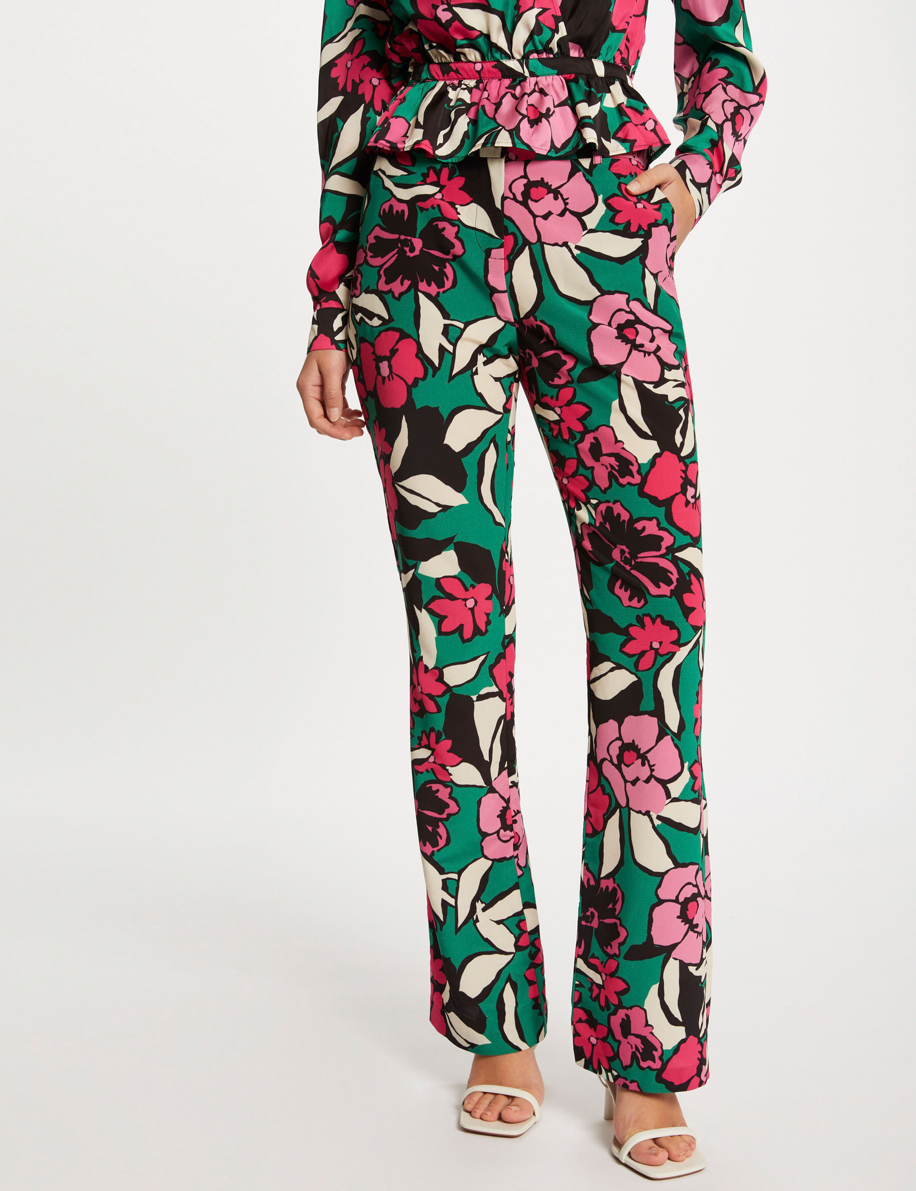 Straight trousers with floral print multico ladies'