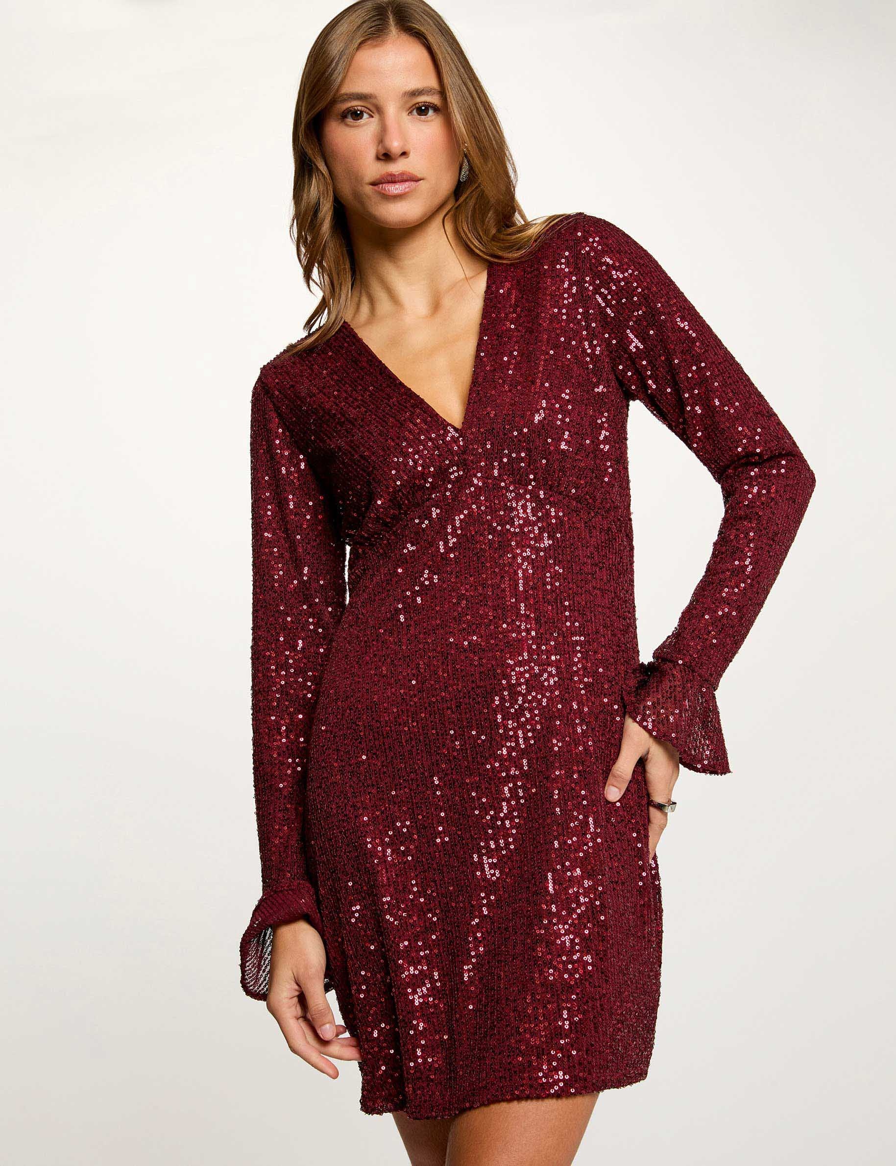 Short sequin dress plum women