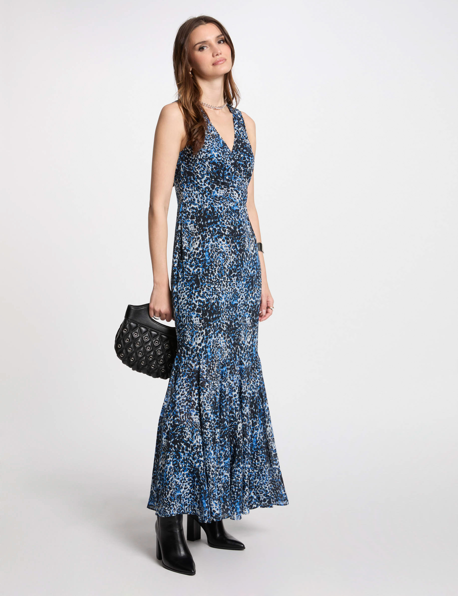 Robe longue droite imprimée multicolore femme