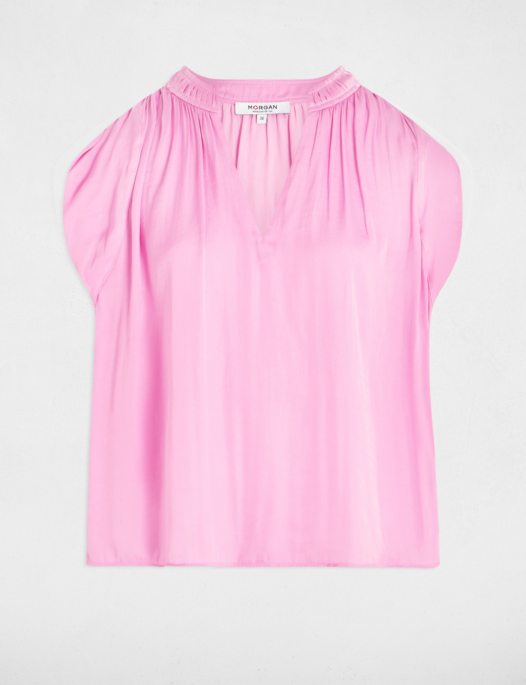 Satin short-sleeved blouse pink women