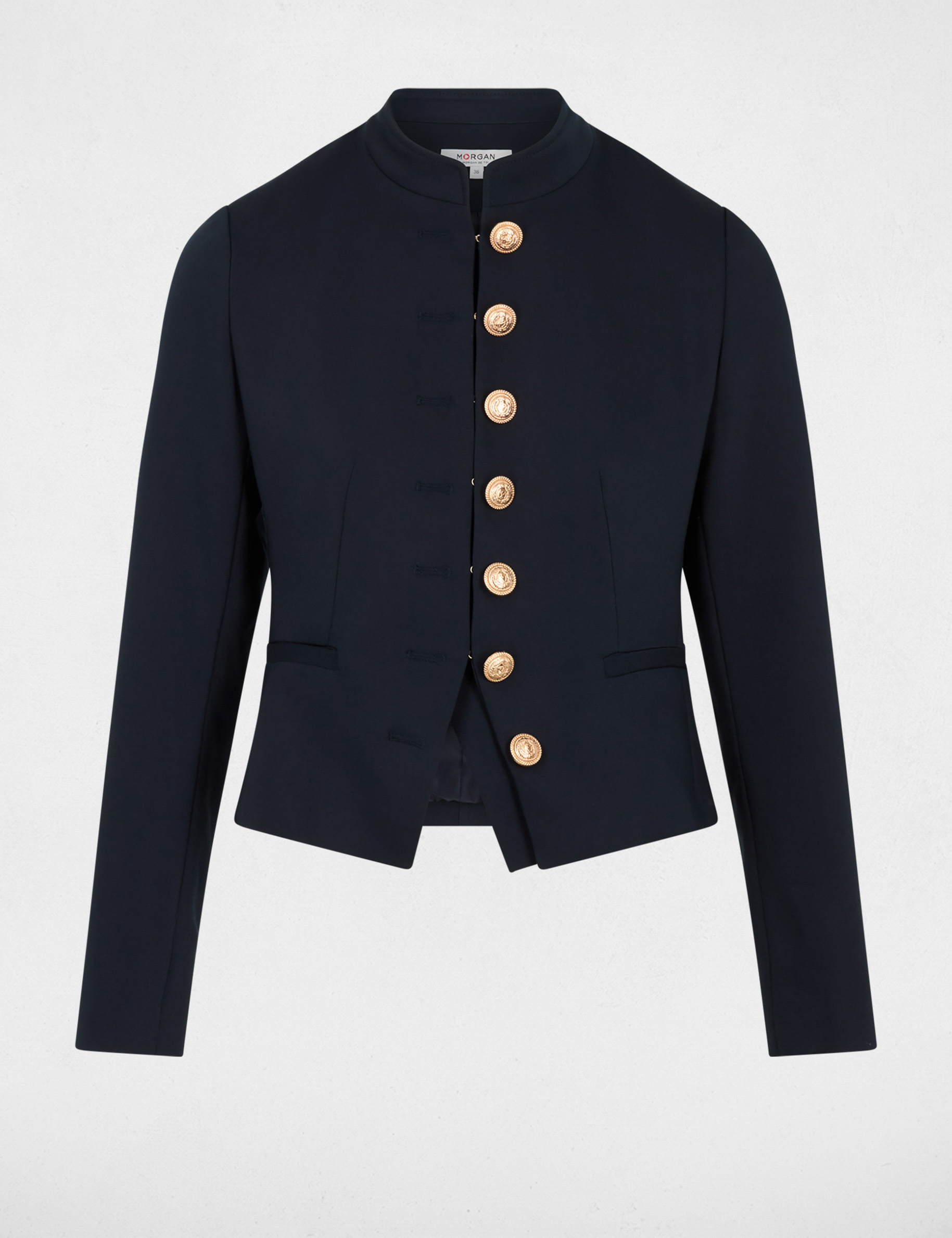 Short jacket with mandarin collar navy blue women