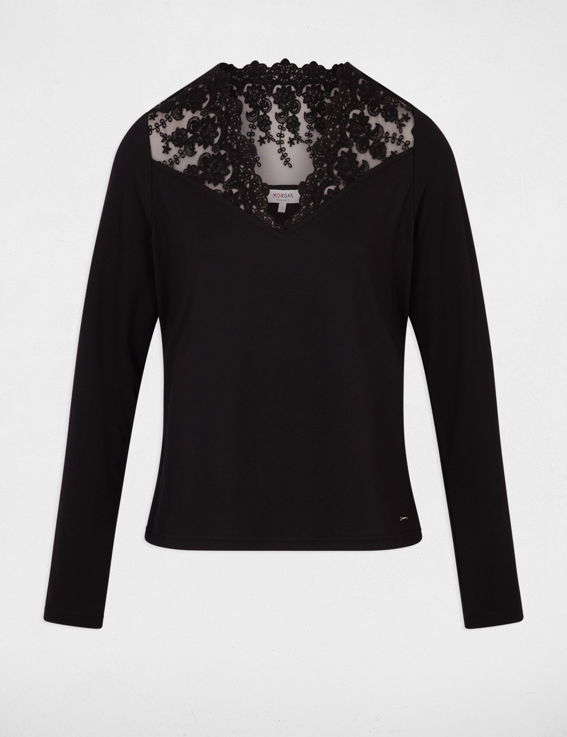 Lace V-neck t-shirt black women