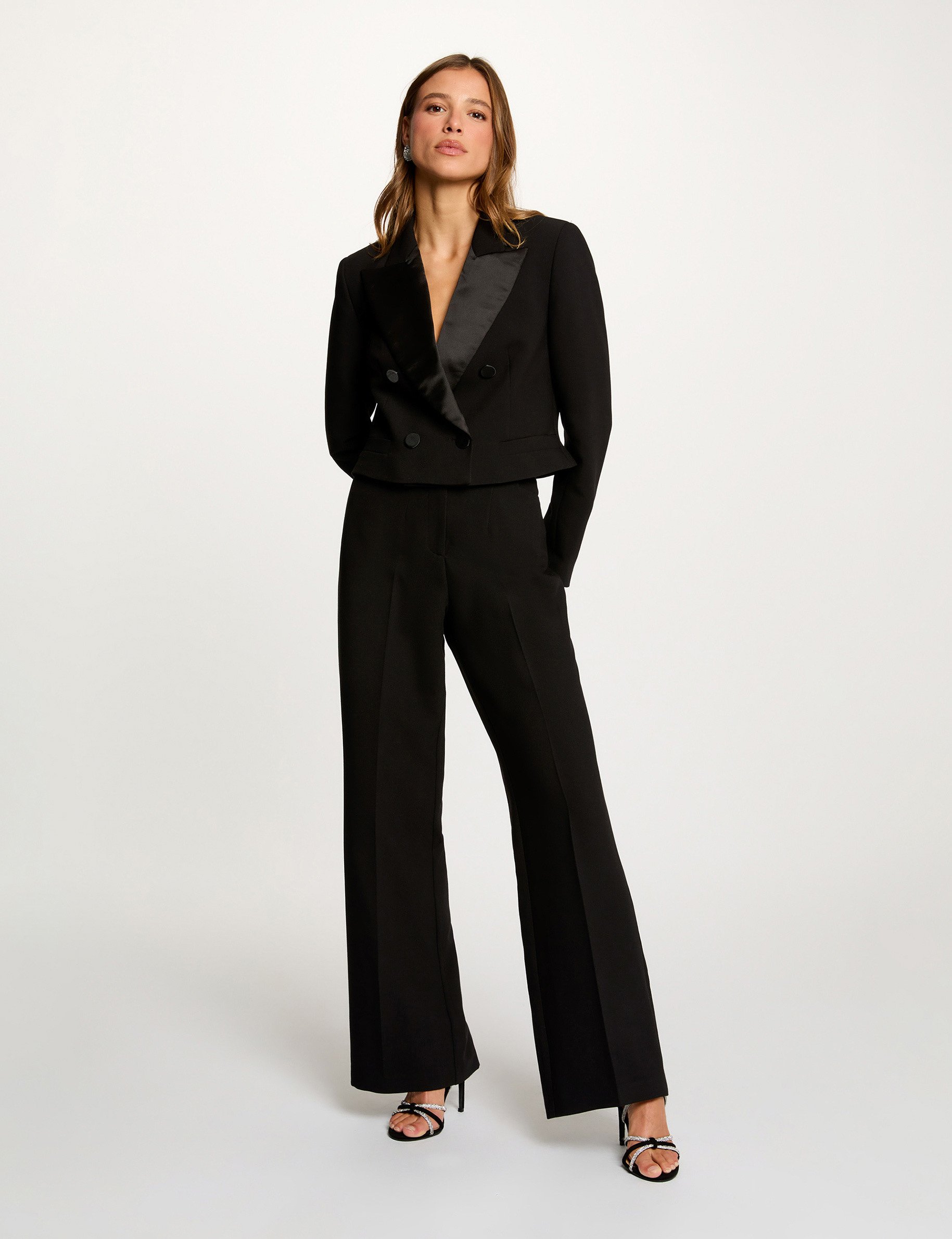 High-waisted wide trousers black women