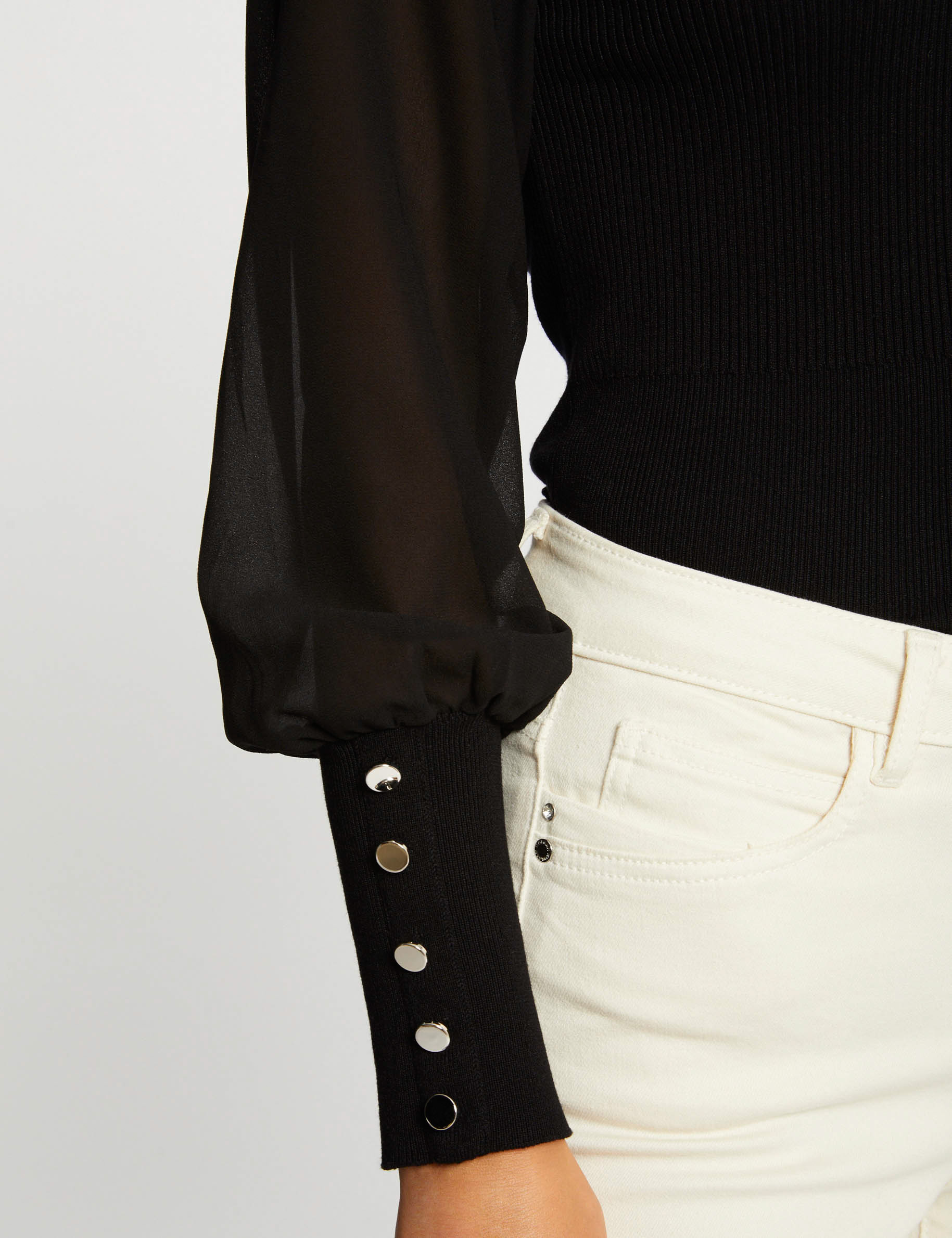 Jumper semi-transparent long sleeves black ladies'