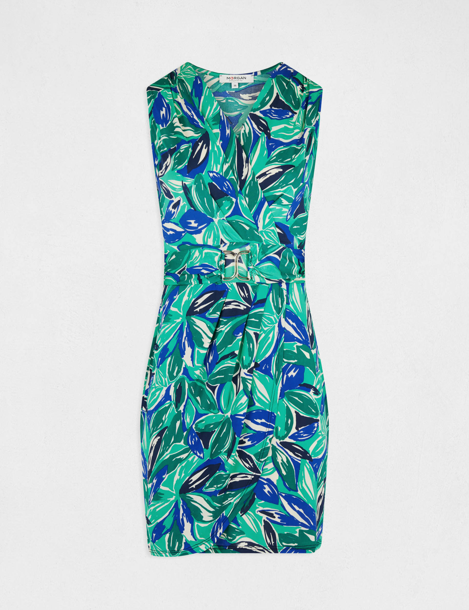 Fitted dress with ornament vegetal print green ladies' Fitted dress with ornament vegetal print green ladies'