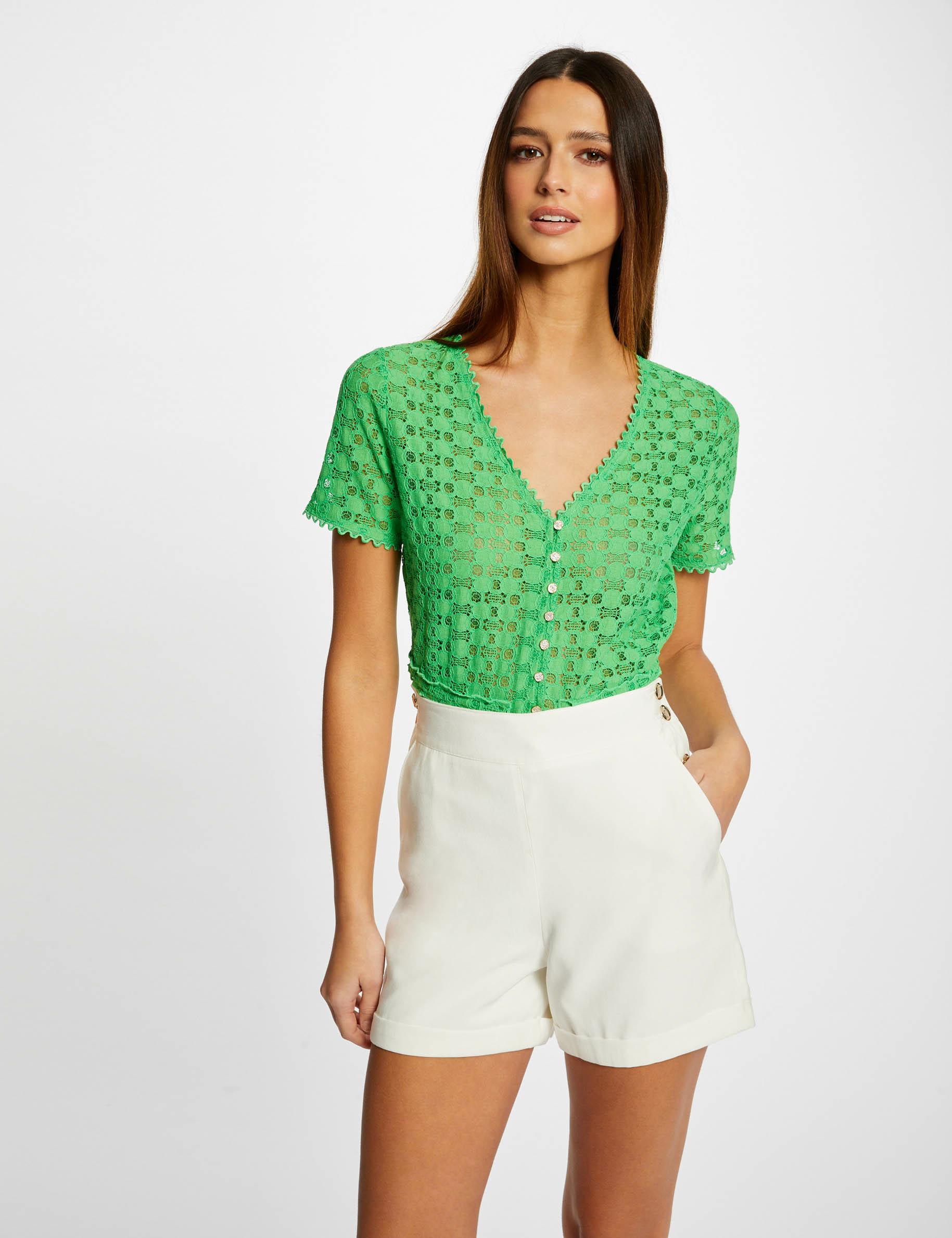 Loose straight short with buttons ecru ladies' Loose straight short with buttons ecru ladies'
