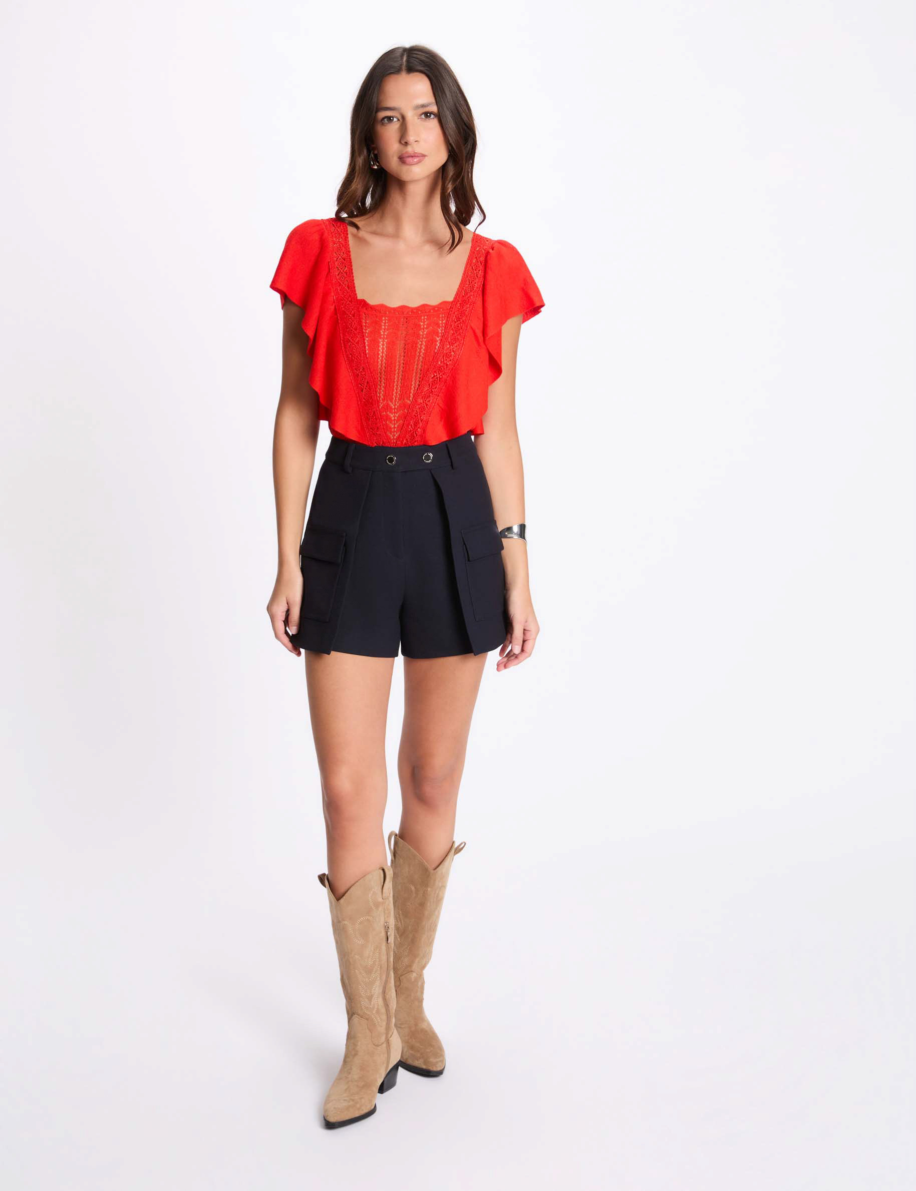 lace short sleeved jumper orange women Lace short-sleeved jumper orange women
