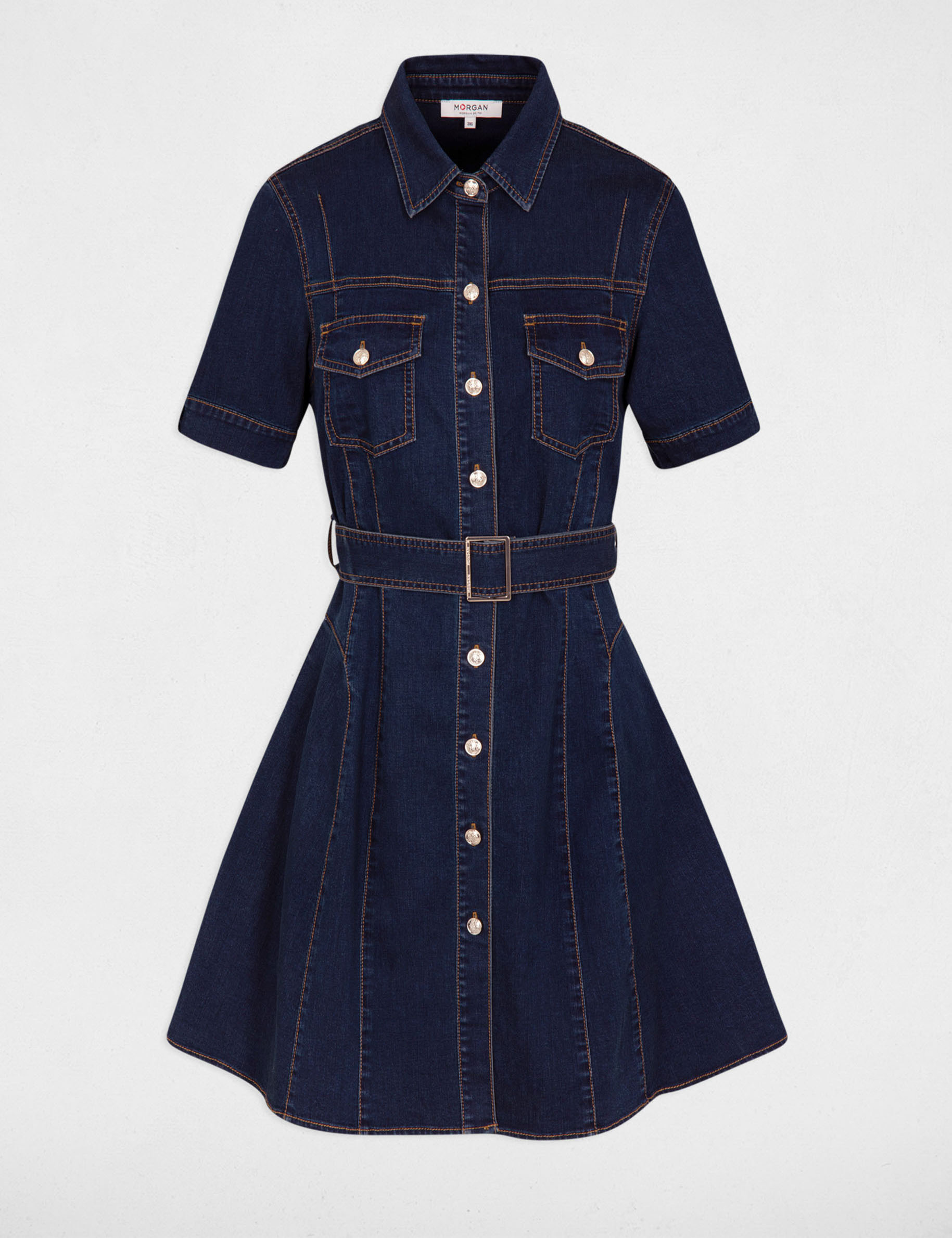 Mini skater denim dress raw denim ladies'