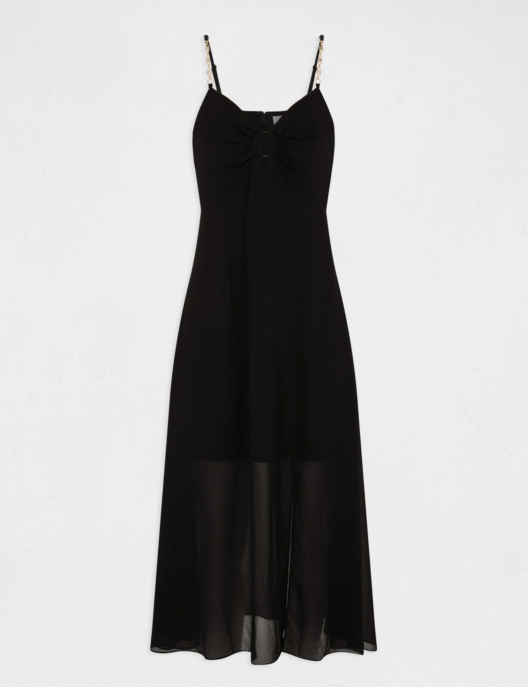 Midi A-line dress straps with chains black ladies'