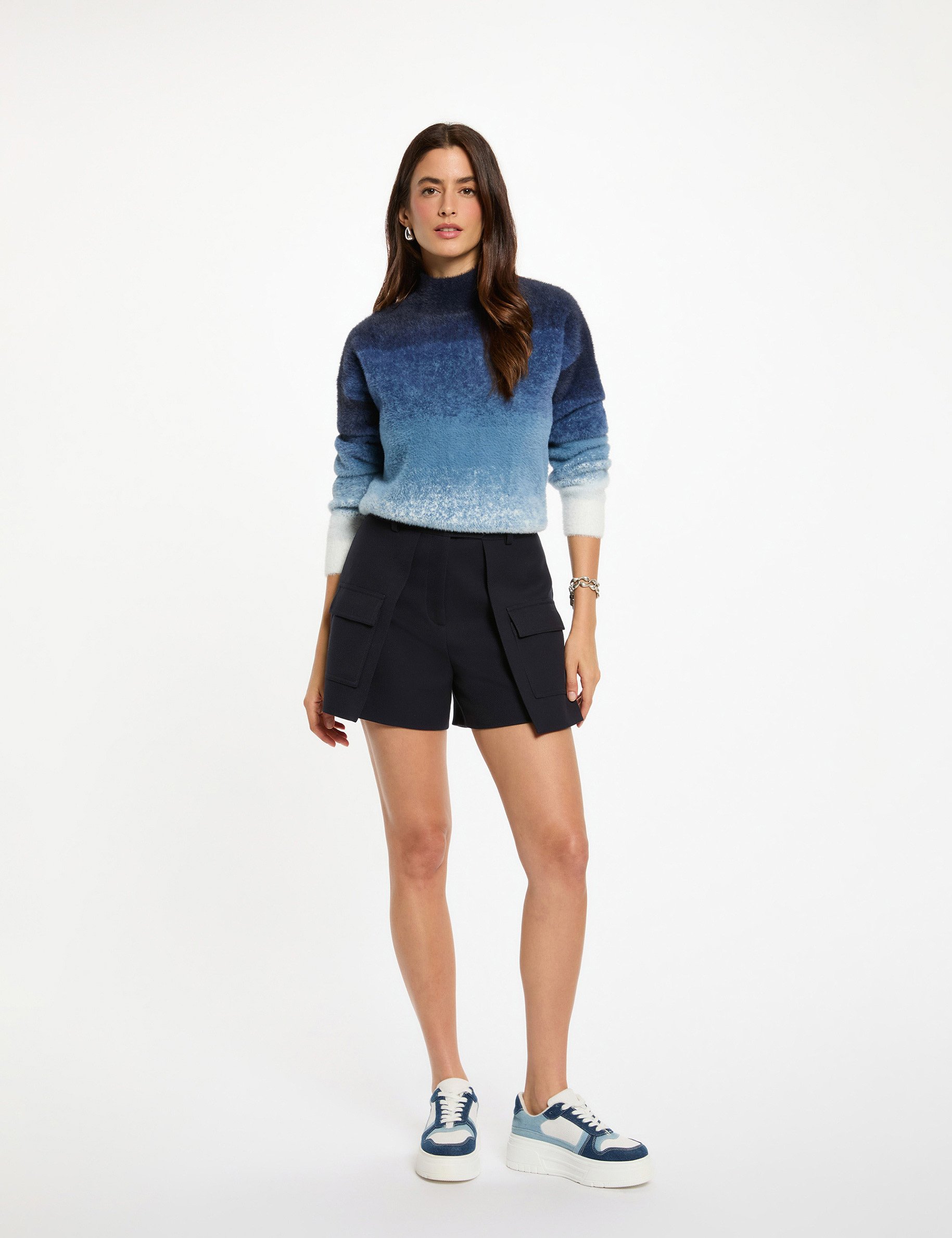 Jumper high collar blue women