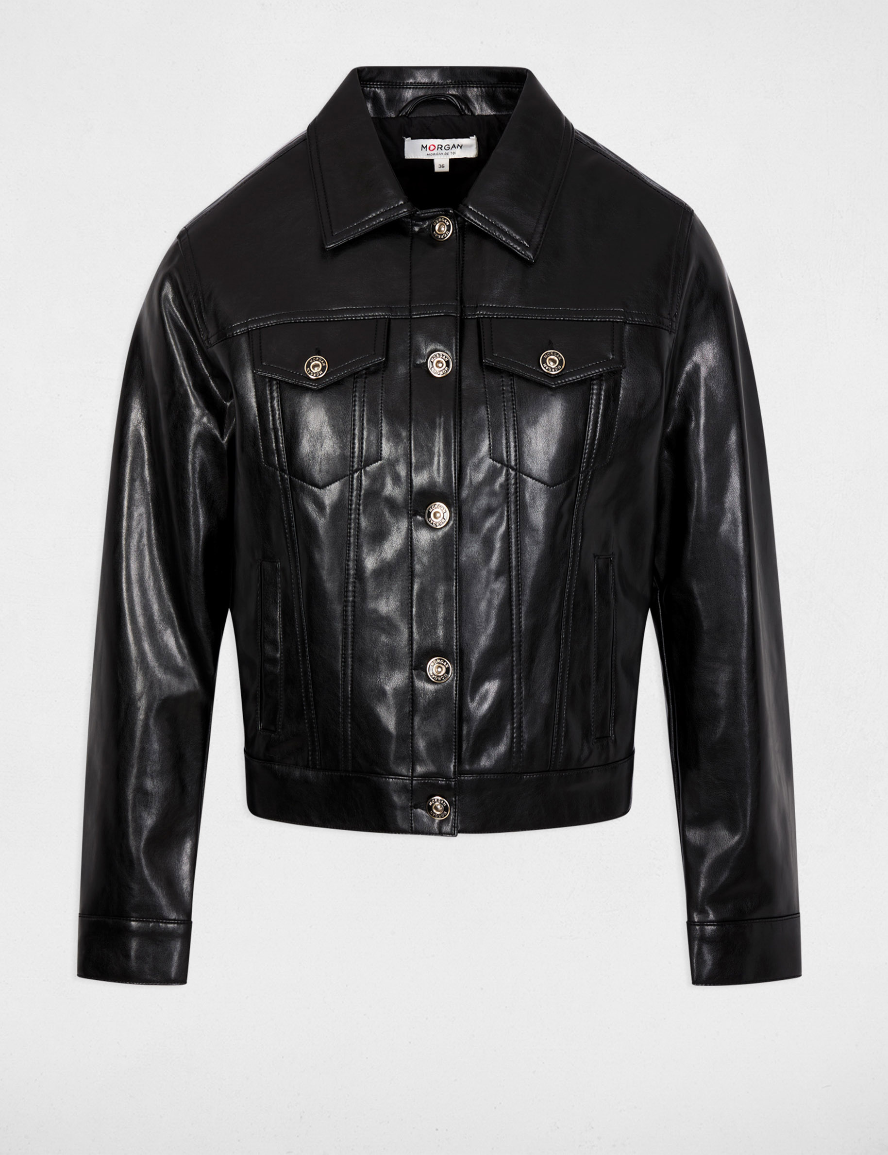 Padded faux leather jacket black women