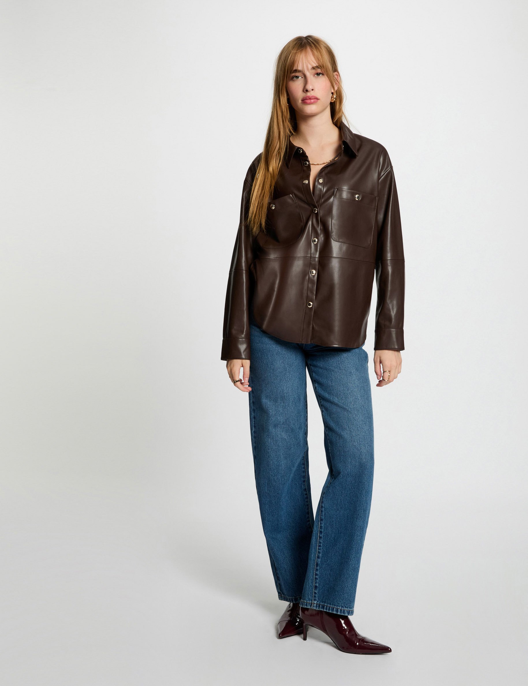 long sleeved overshirt dark brown women Long-sleeved overshirt dark brown women