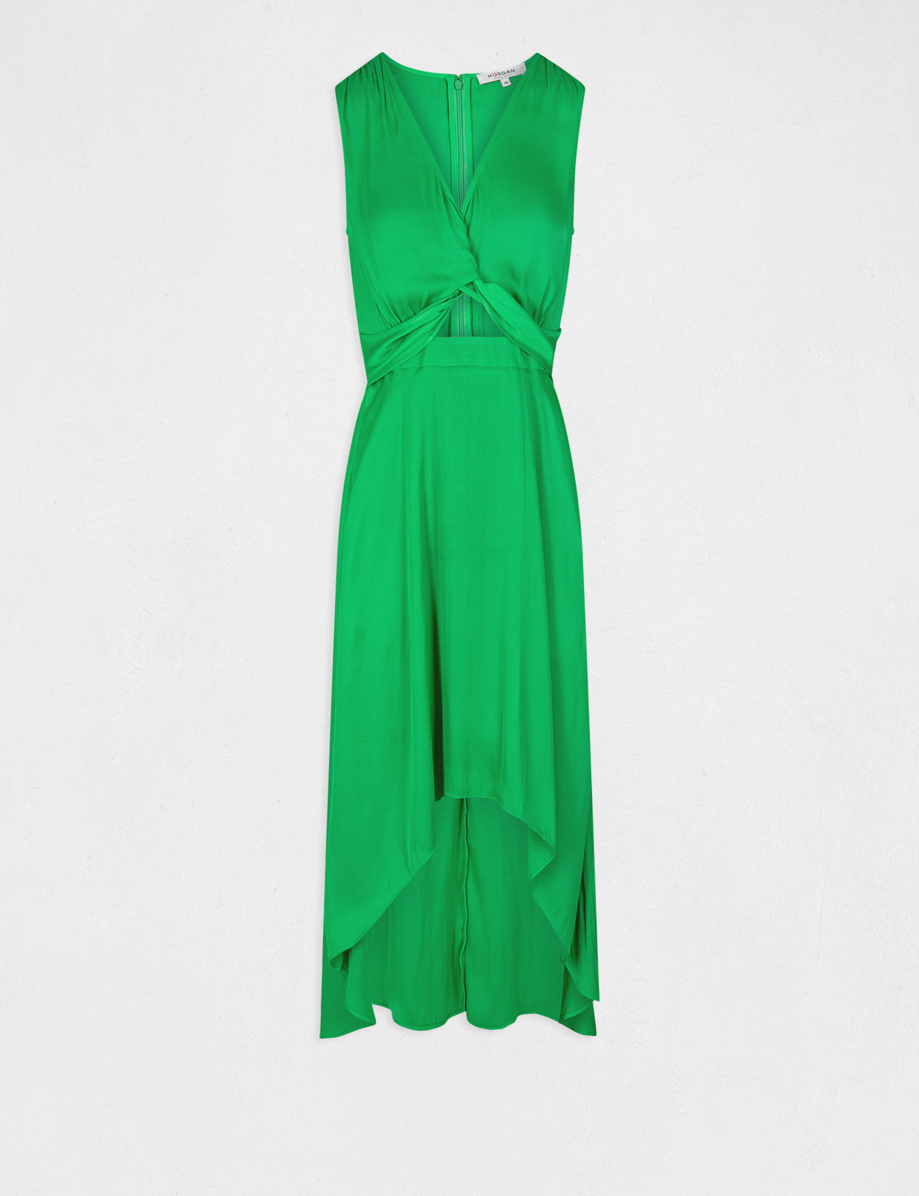 Asymmetrical midi A-line dress green ladies'
