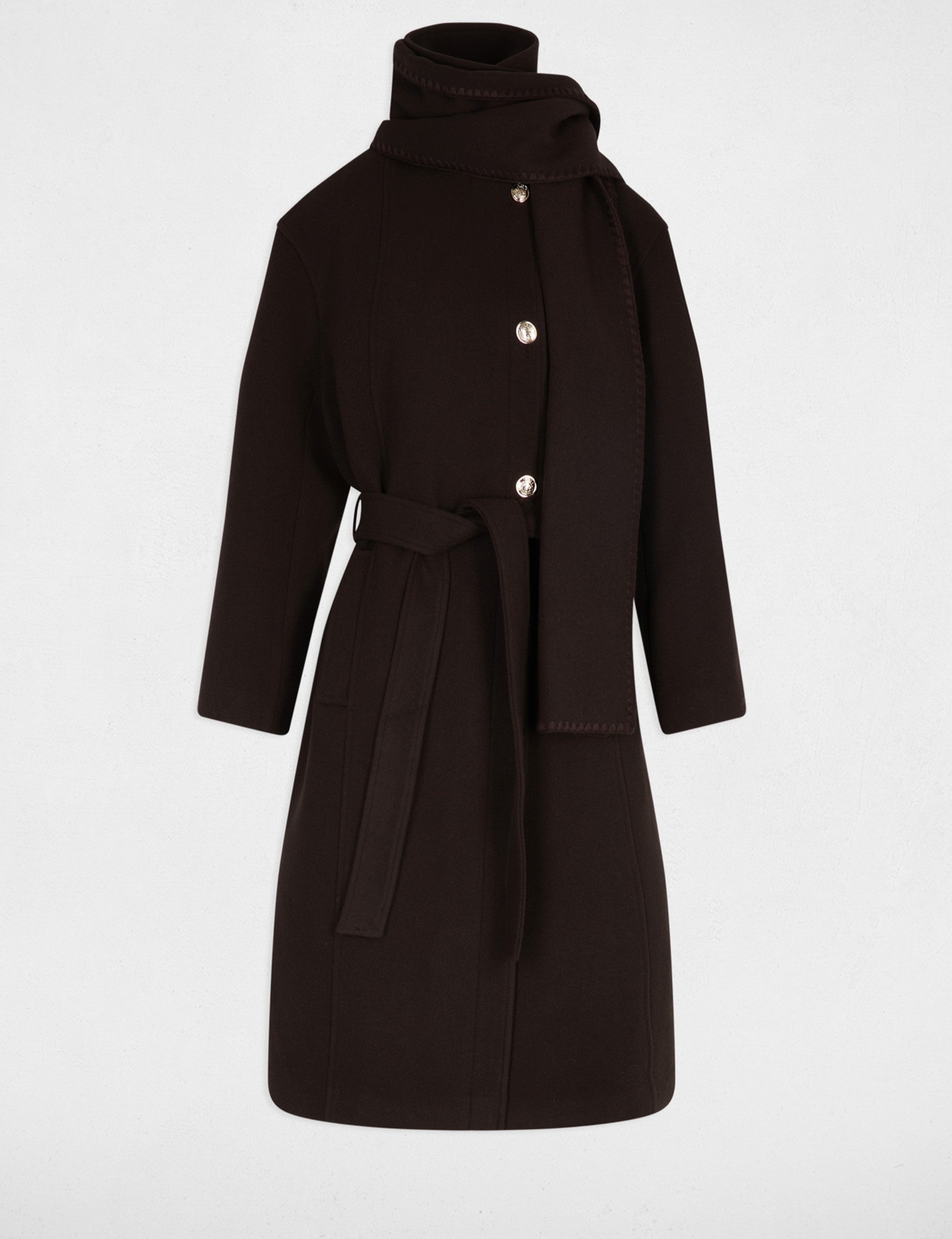 Long coat with high neck dark brown women