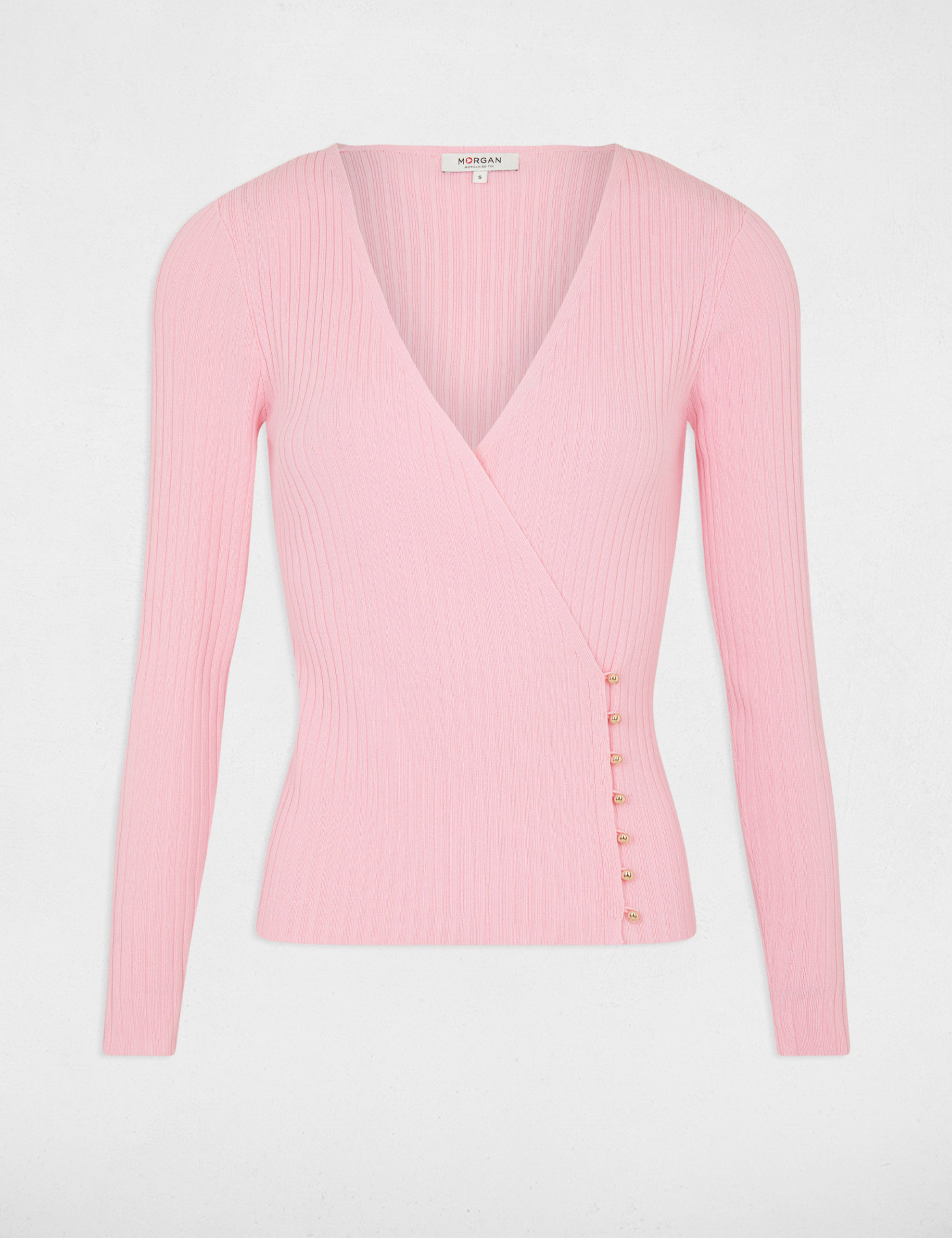 Long-sleeved jumper wrap-over neckline medium pink ladies'