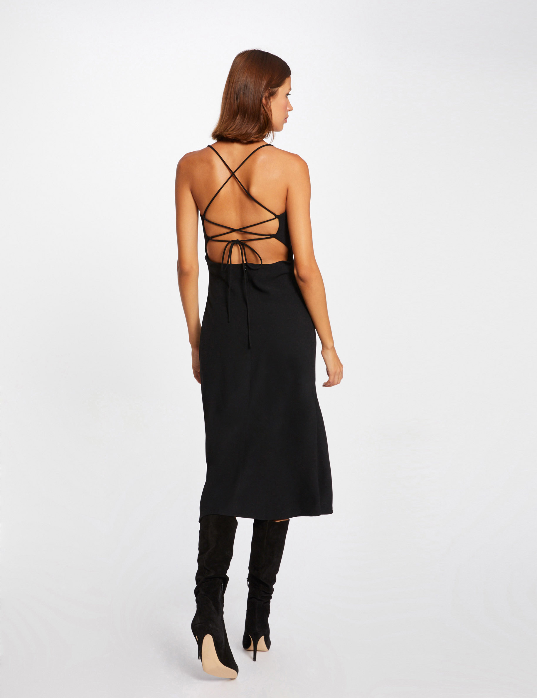 Midi straight dress with lacing black ladies'