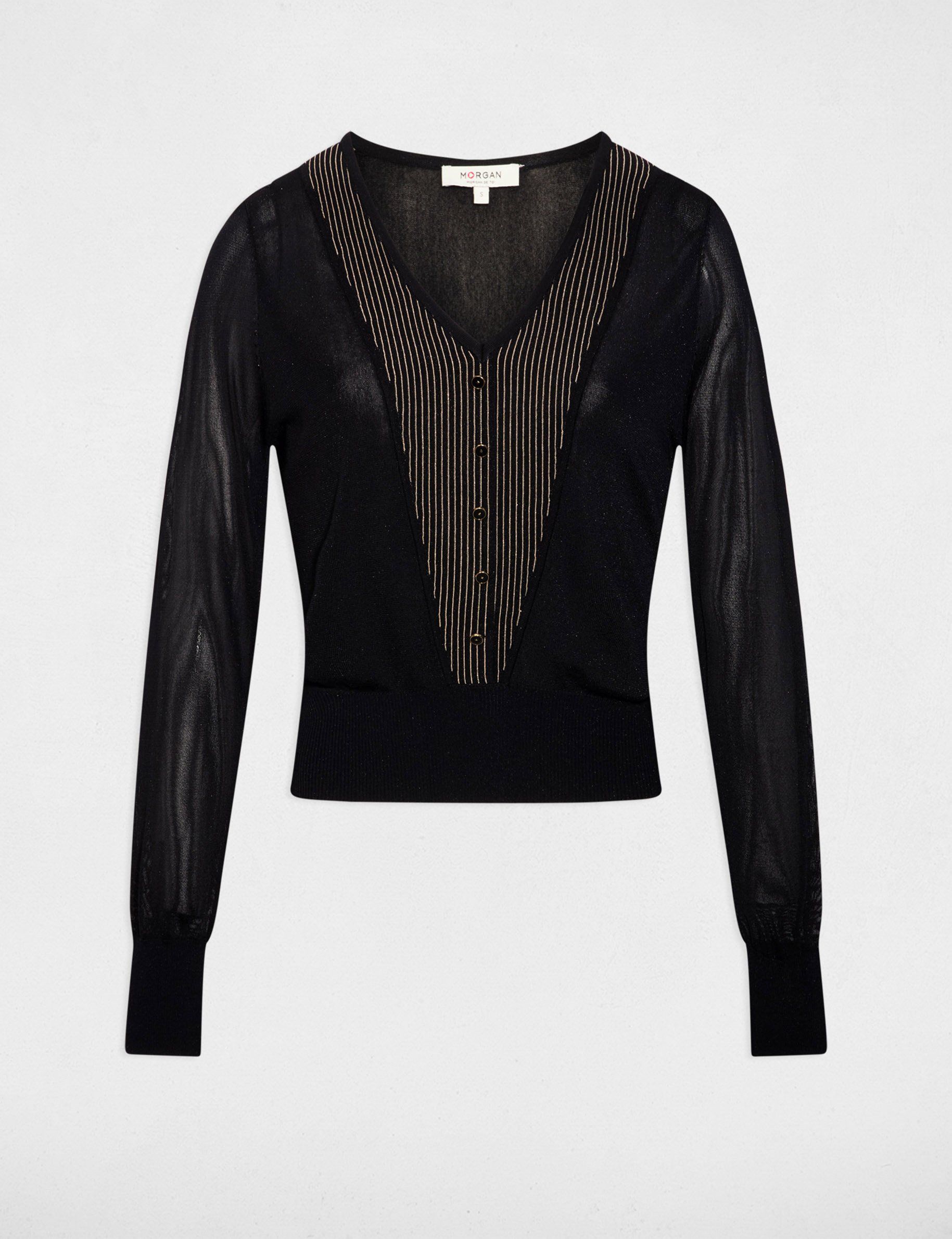 Metallic V-neck sweater black women