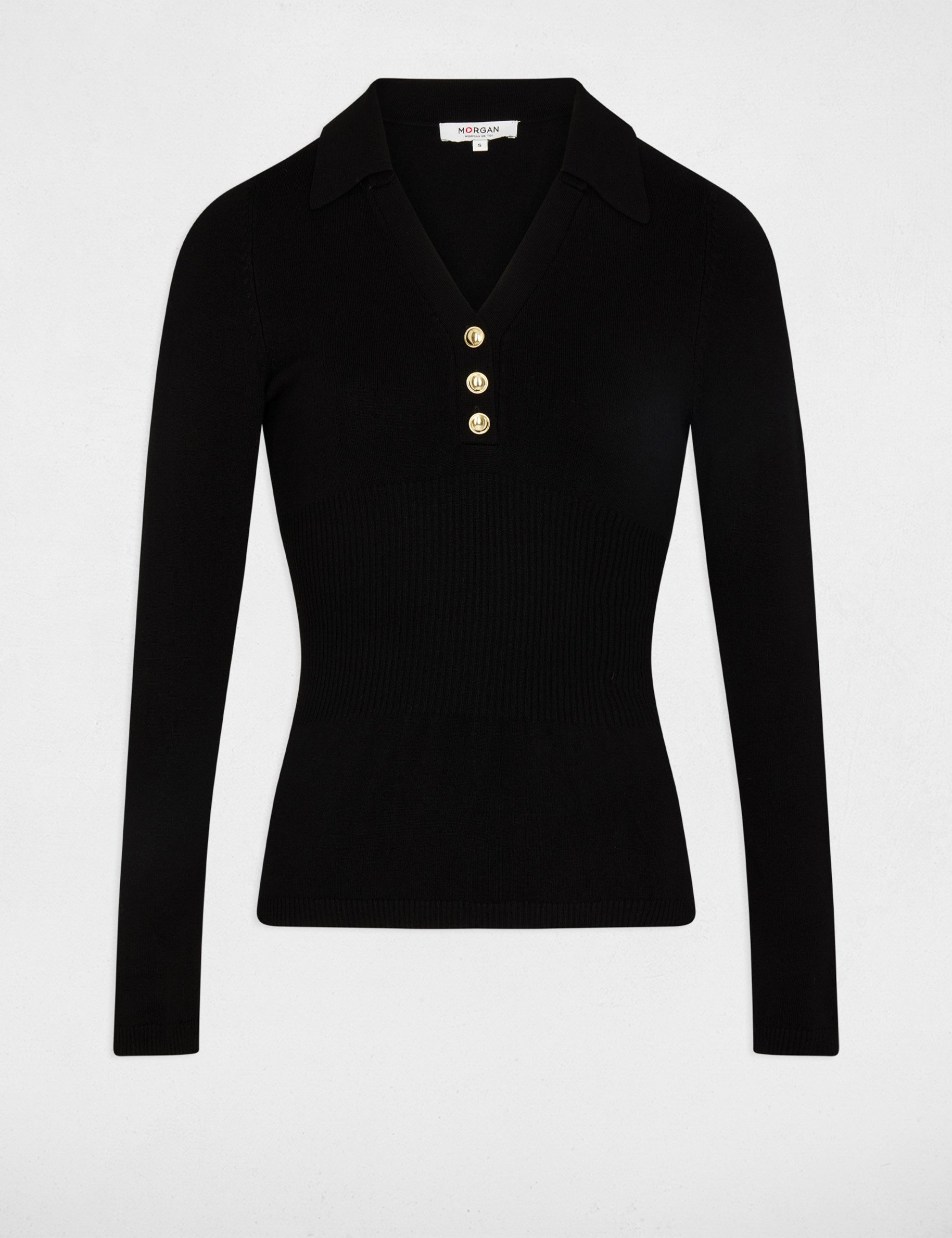 pull ajuste col polo noir femme Pull ajusté col polo noir femme