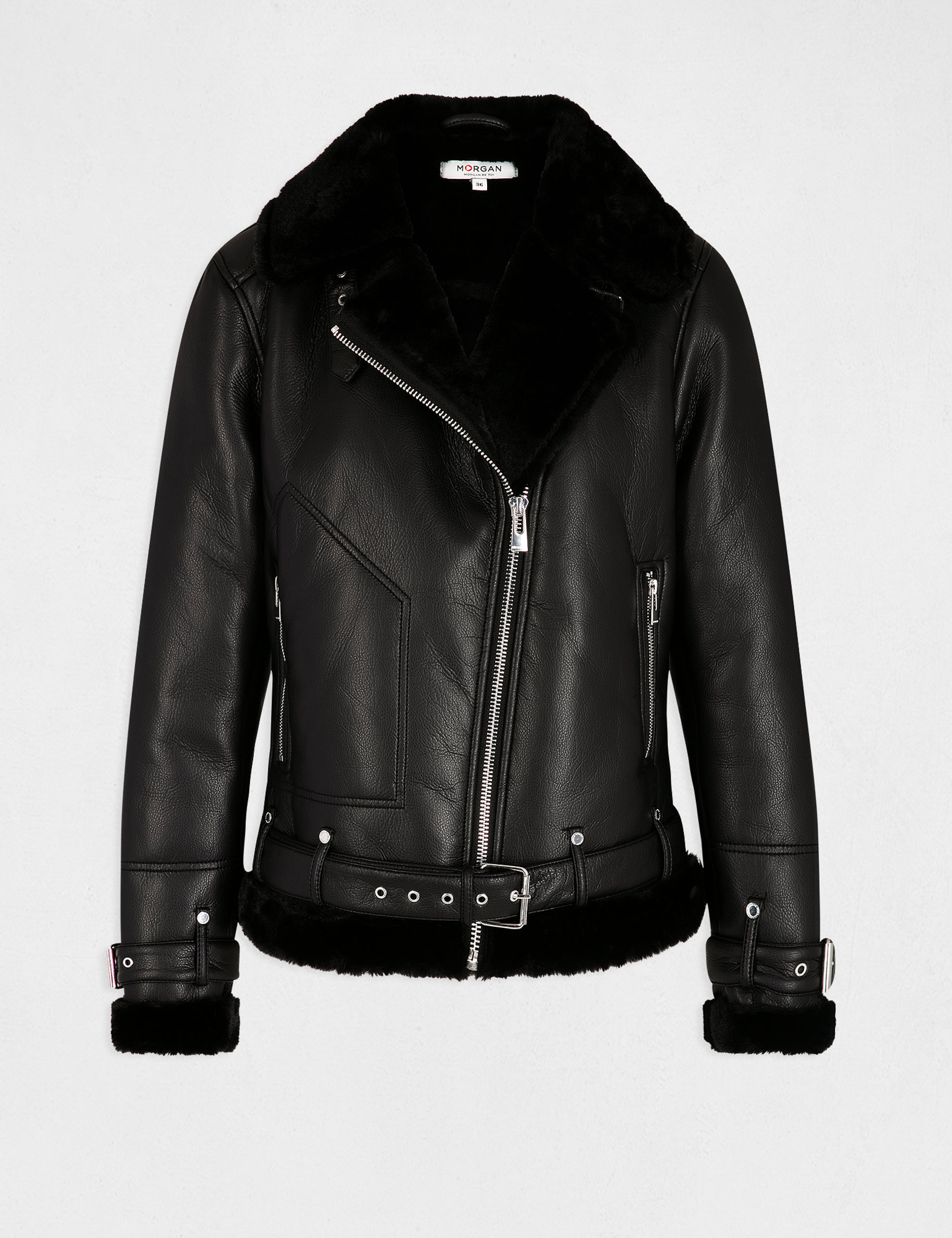 Straight jacket in faux leather black ladies'