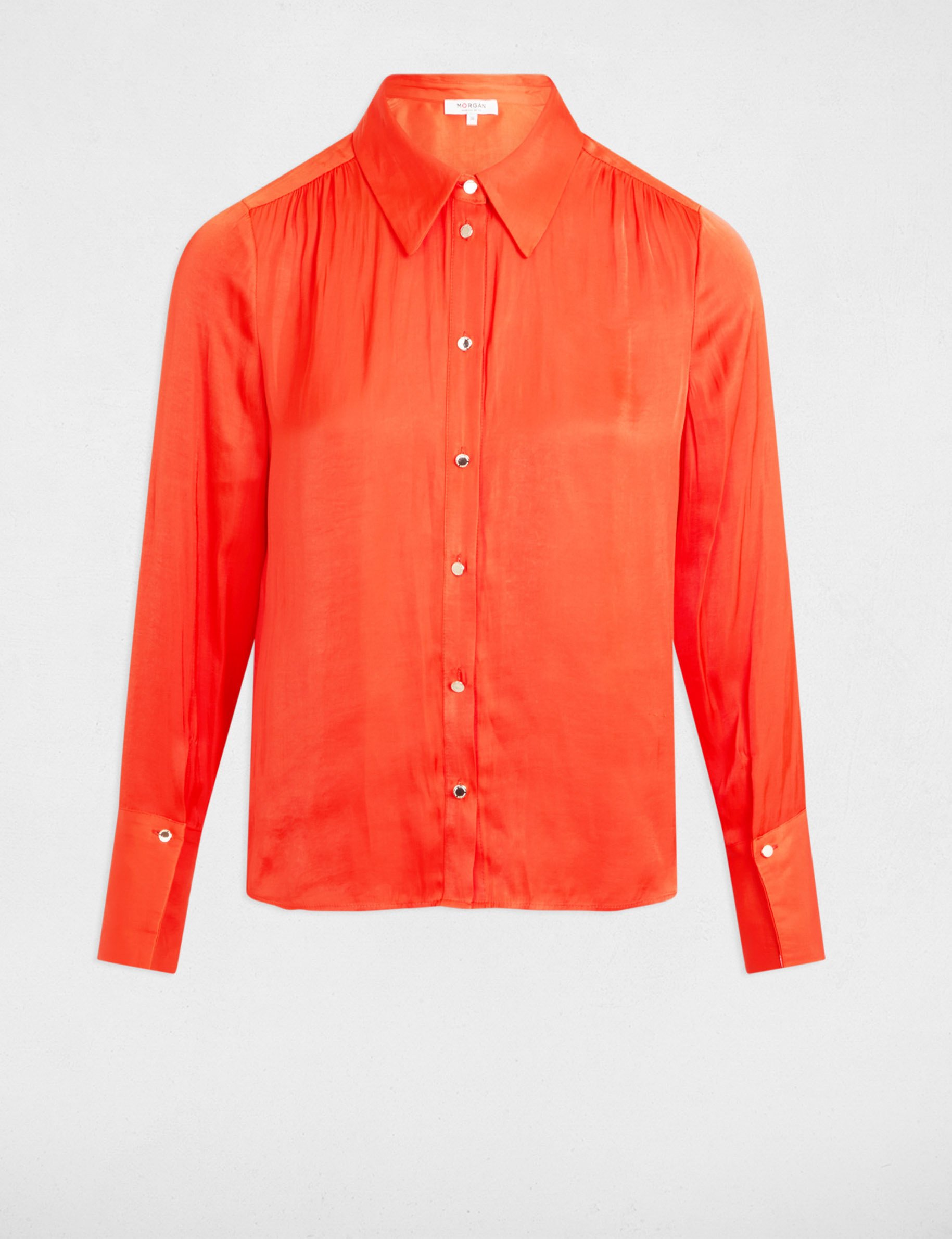 Long sleeved satin shirt dark orange women Morgan