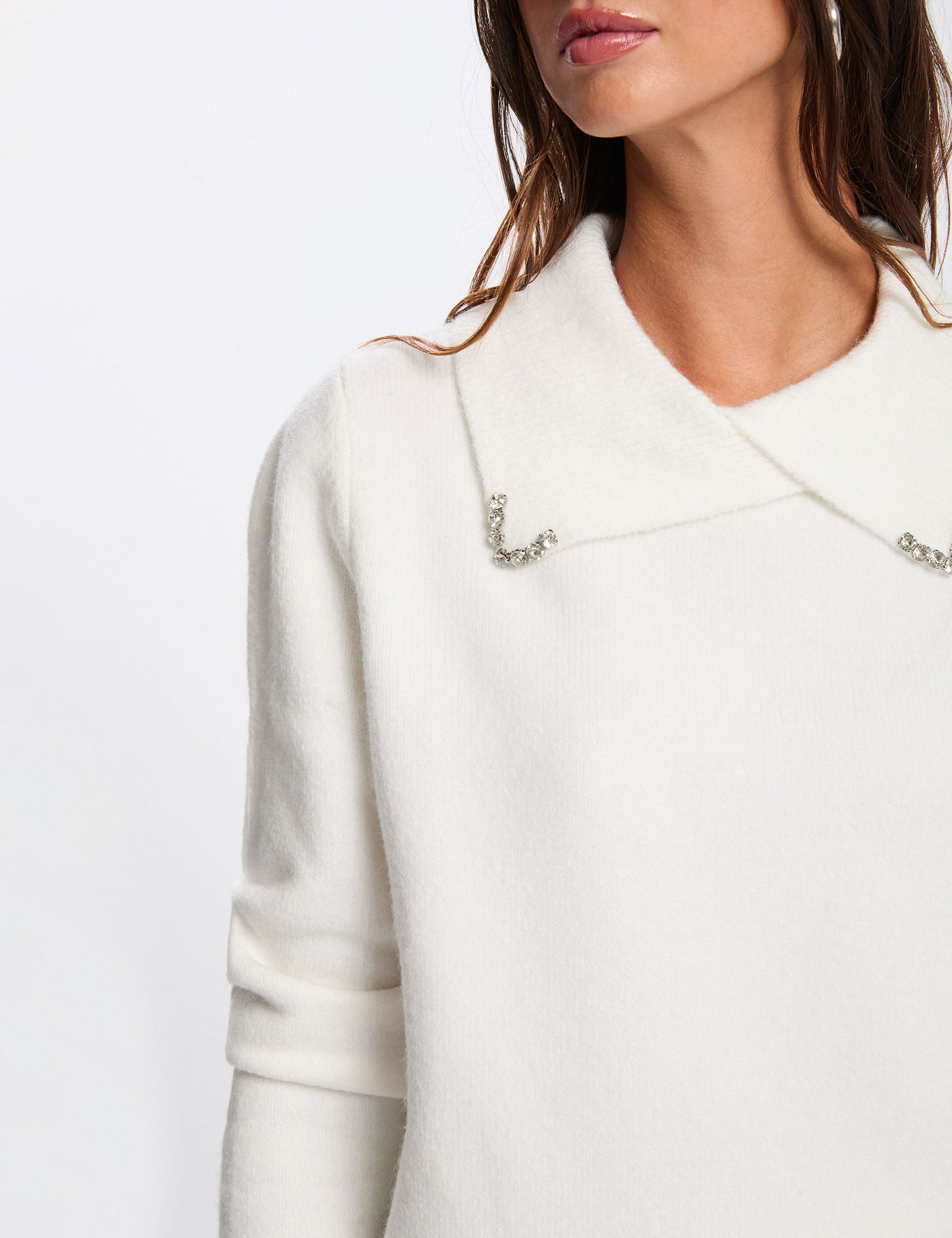 Sweater with a folded collar ivory women