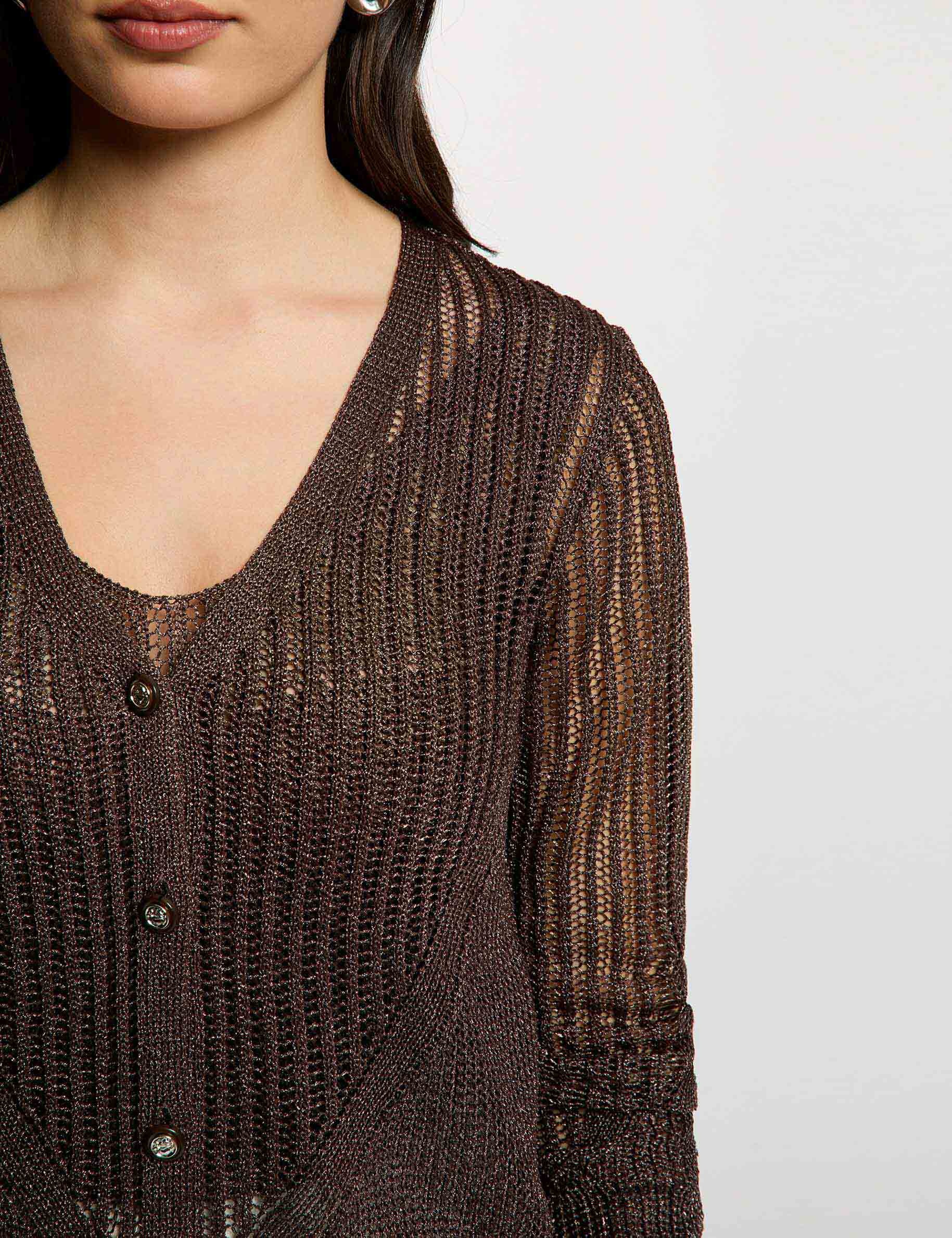 Openwork long-sleeved cardigan dark brown women