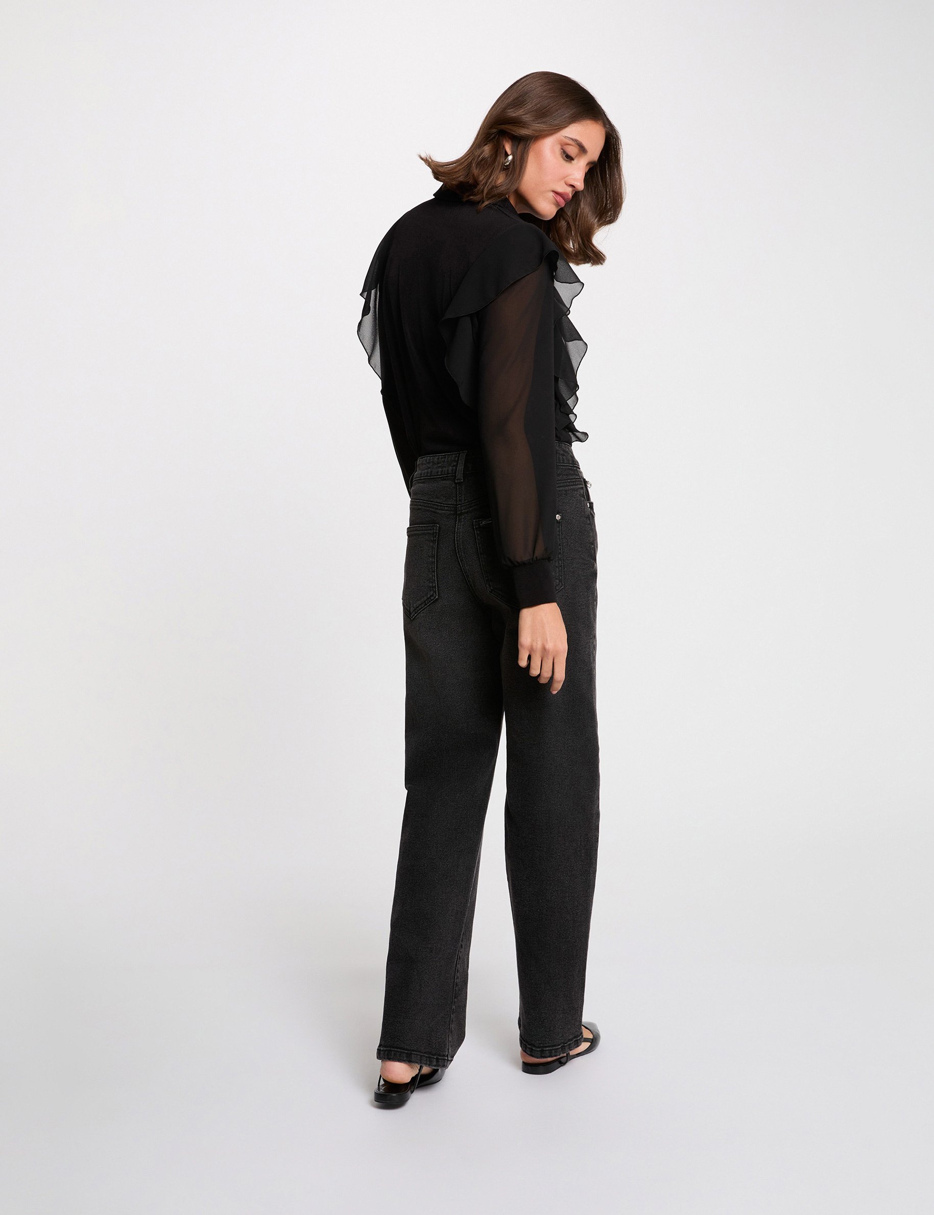 Buttoned voile t-shirt black women