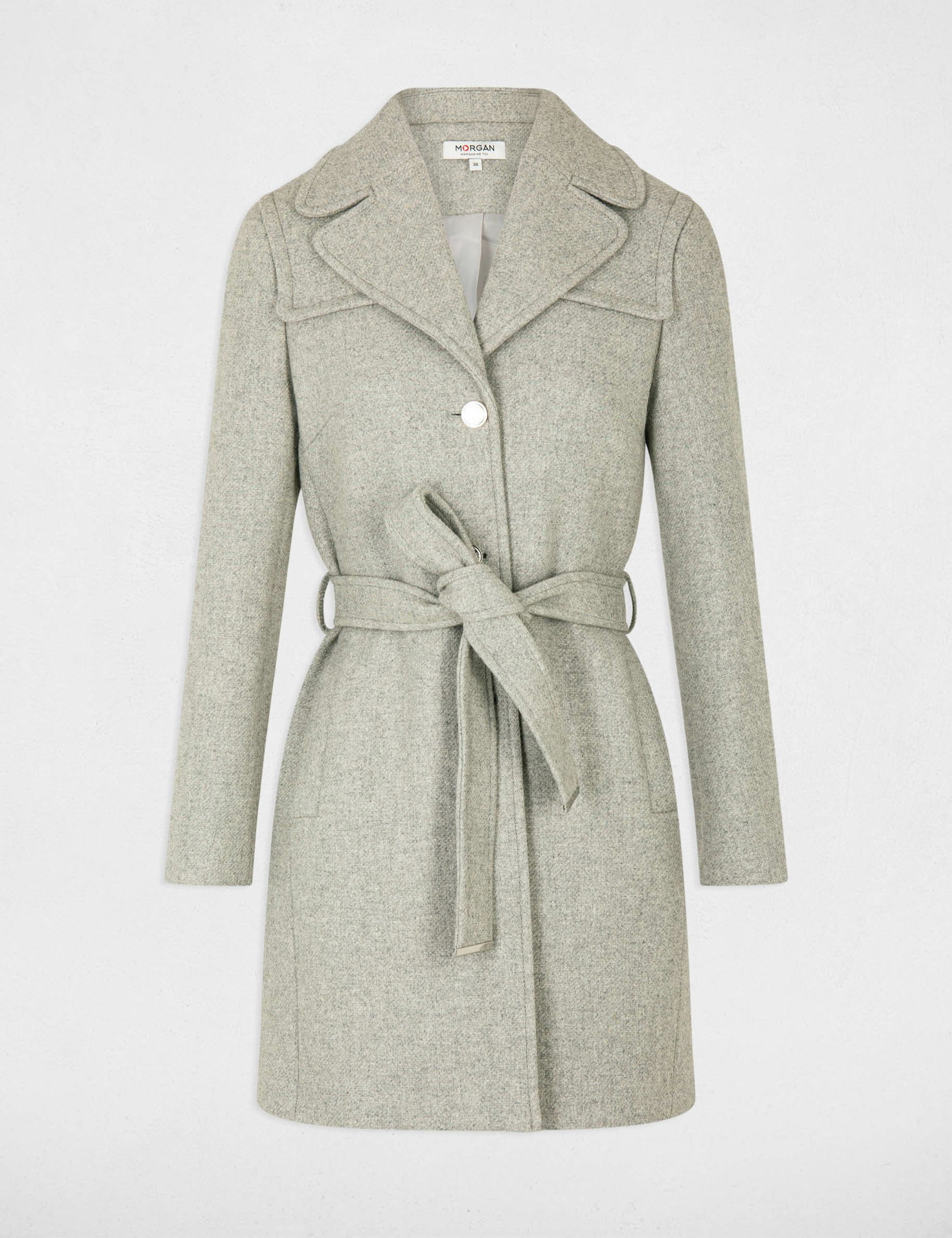 Belted waisted coat light grey women