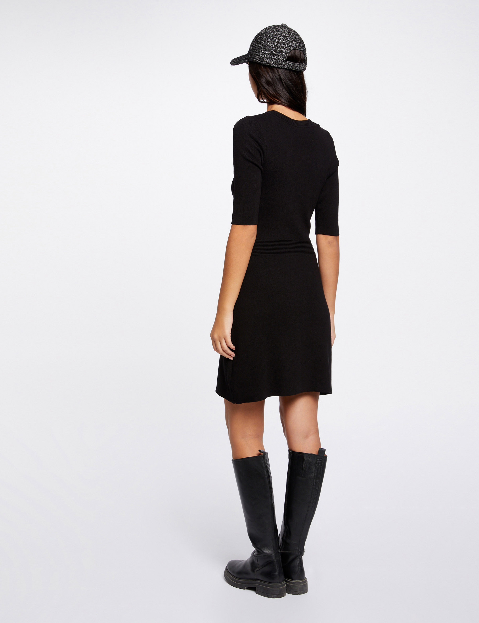 Fitted jumper dress with short sleeves black ladies'