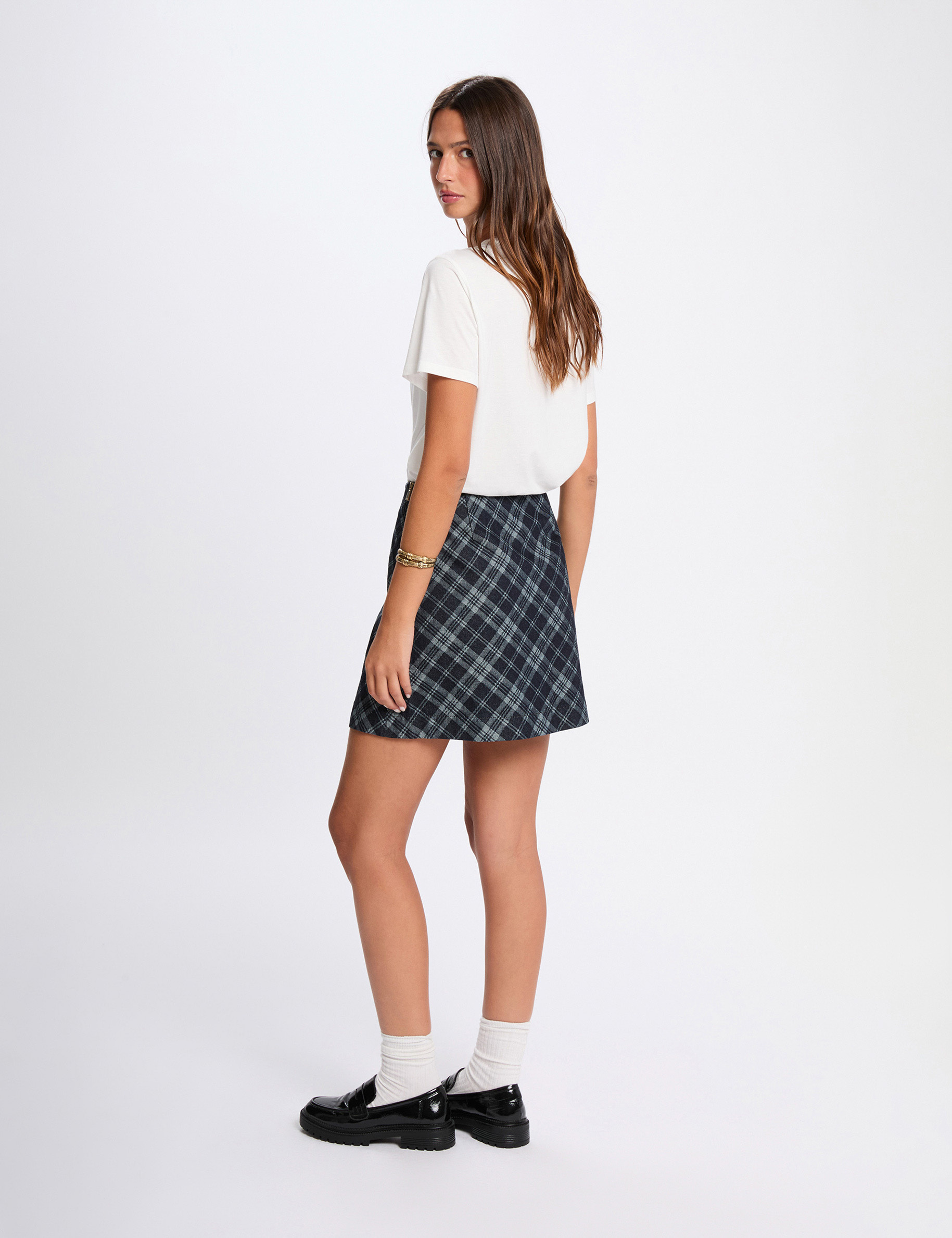 Short A-line skirt raw denim women