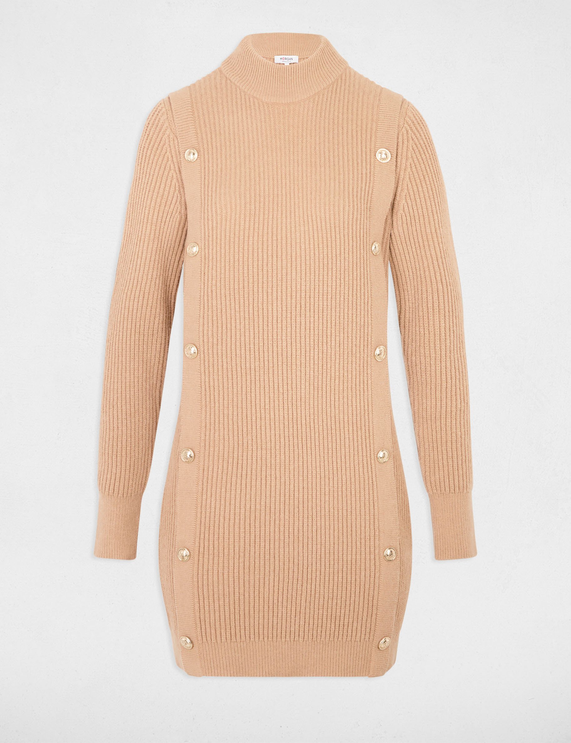 Knitted short dress beige women