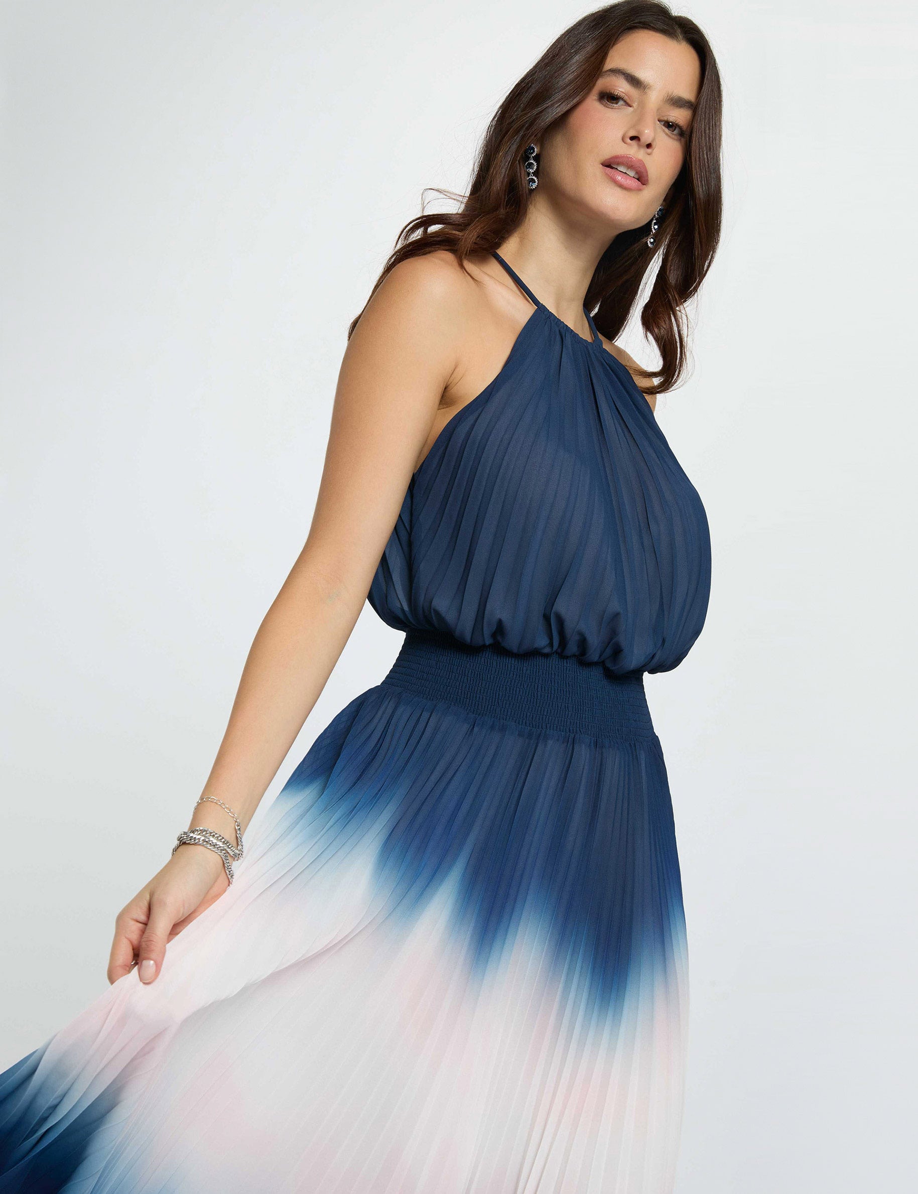 Pleated long dress multicolor women