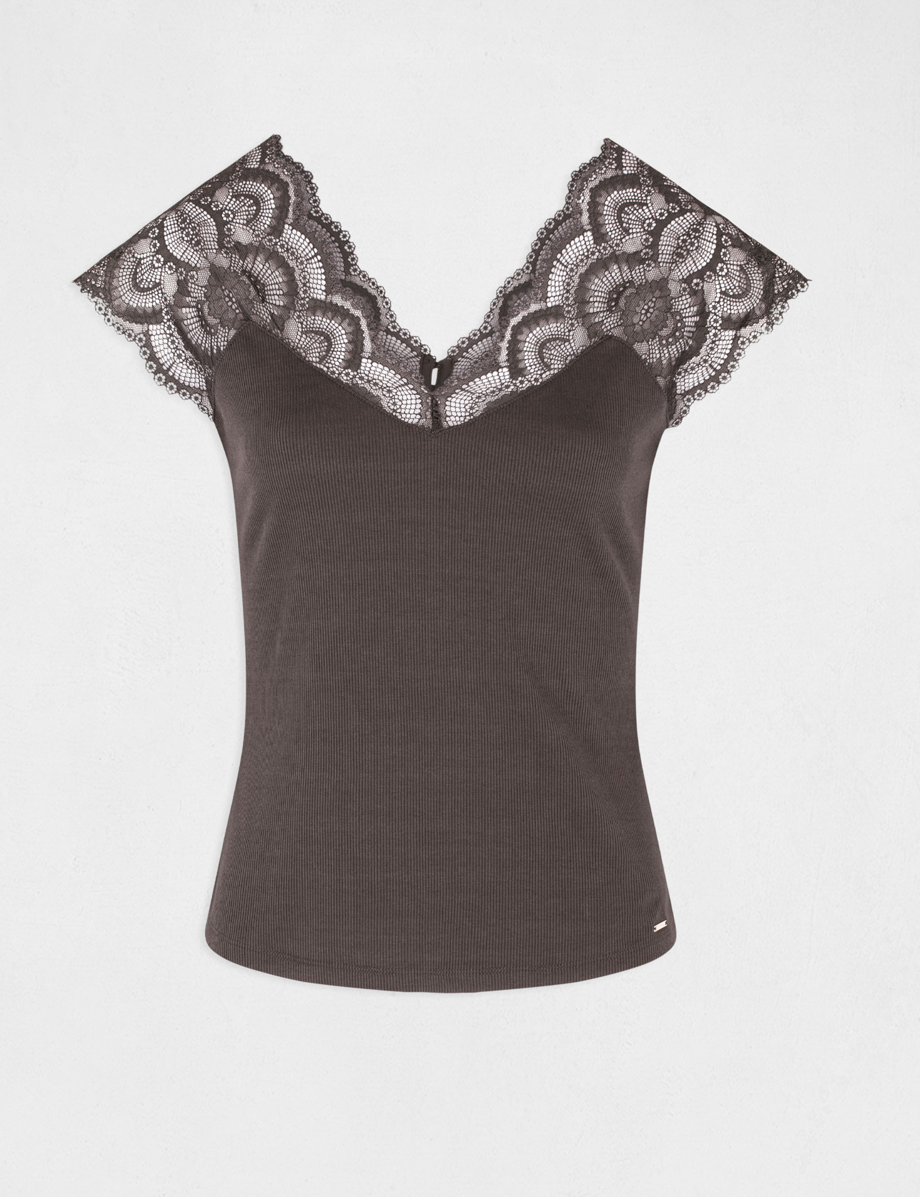 Short-sleeved t-shirt with lace khaki green ladies'