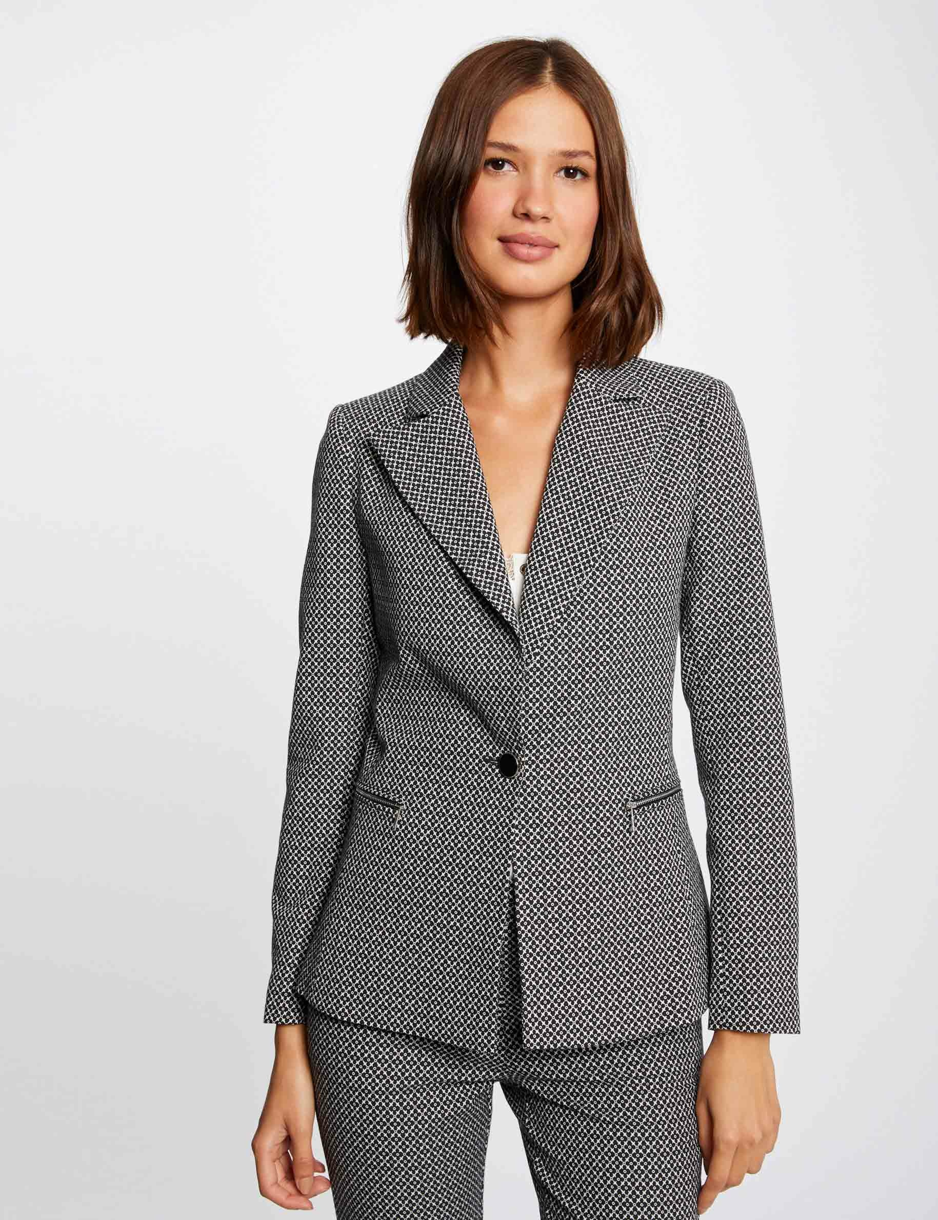 Straight jacket with geometric print navy ladies' Straight jacket with geometric print navy ladies'