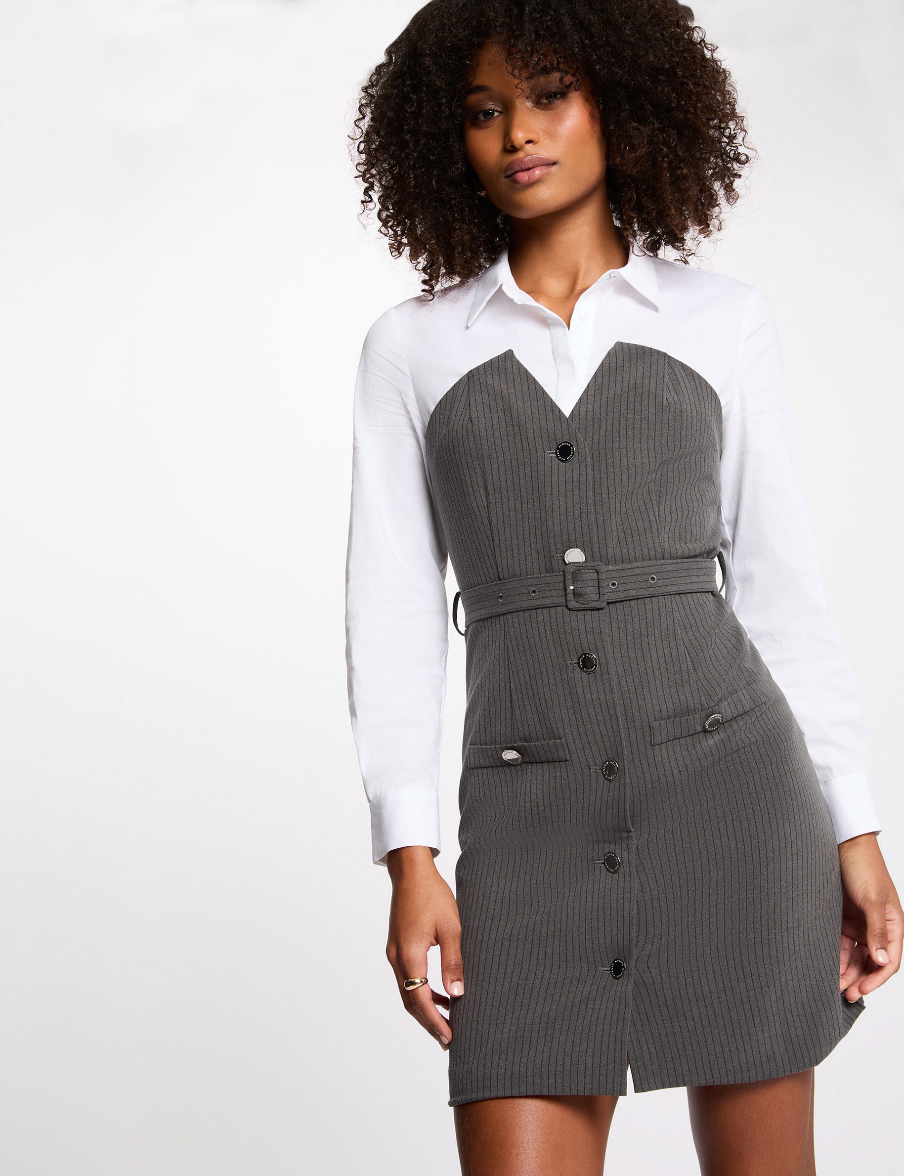 Flowy dress with notch collar mid-grey women