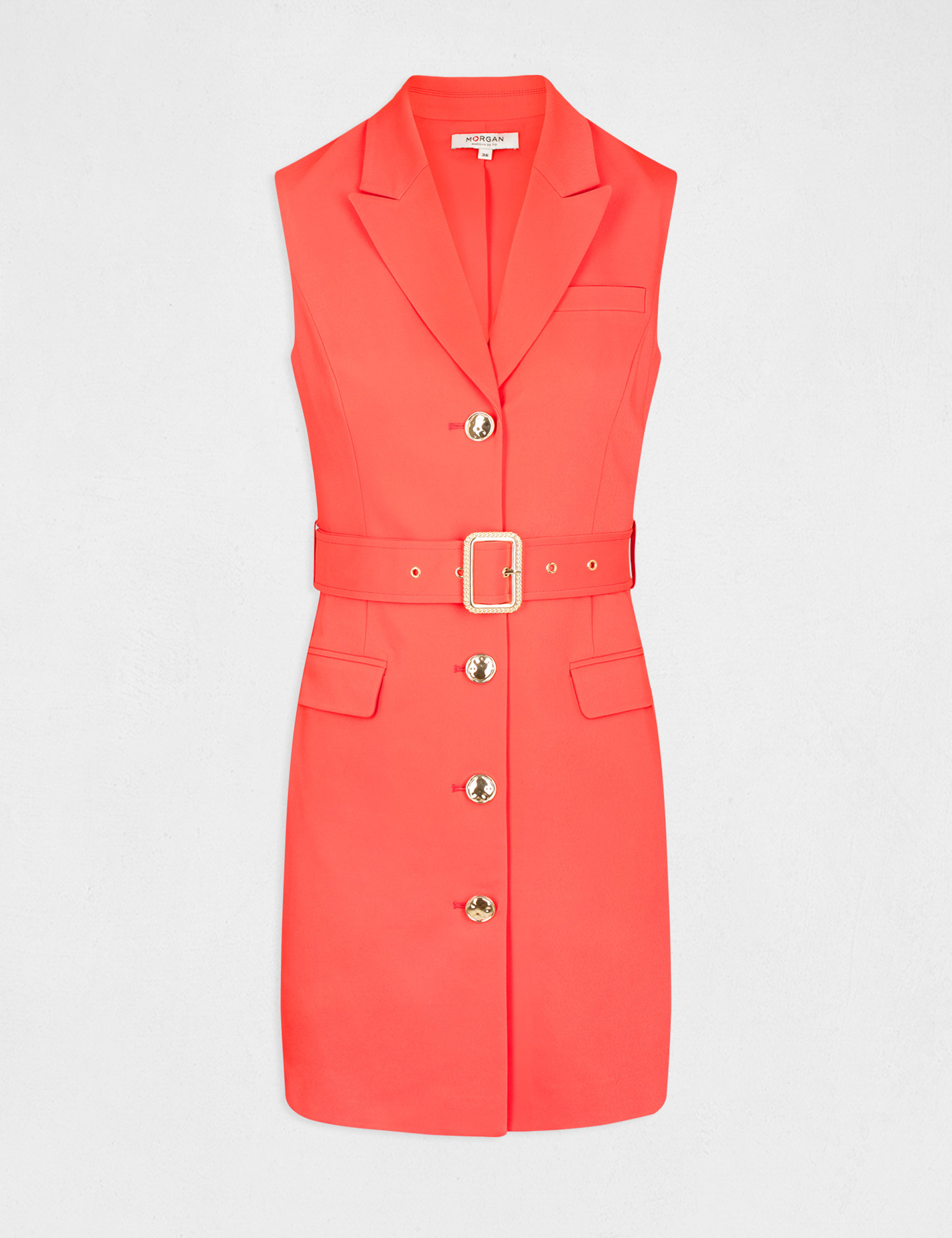 Belted sleeveless straight dress red ladies' Belted sleeveless straight dress red ladies'