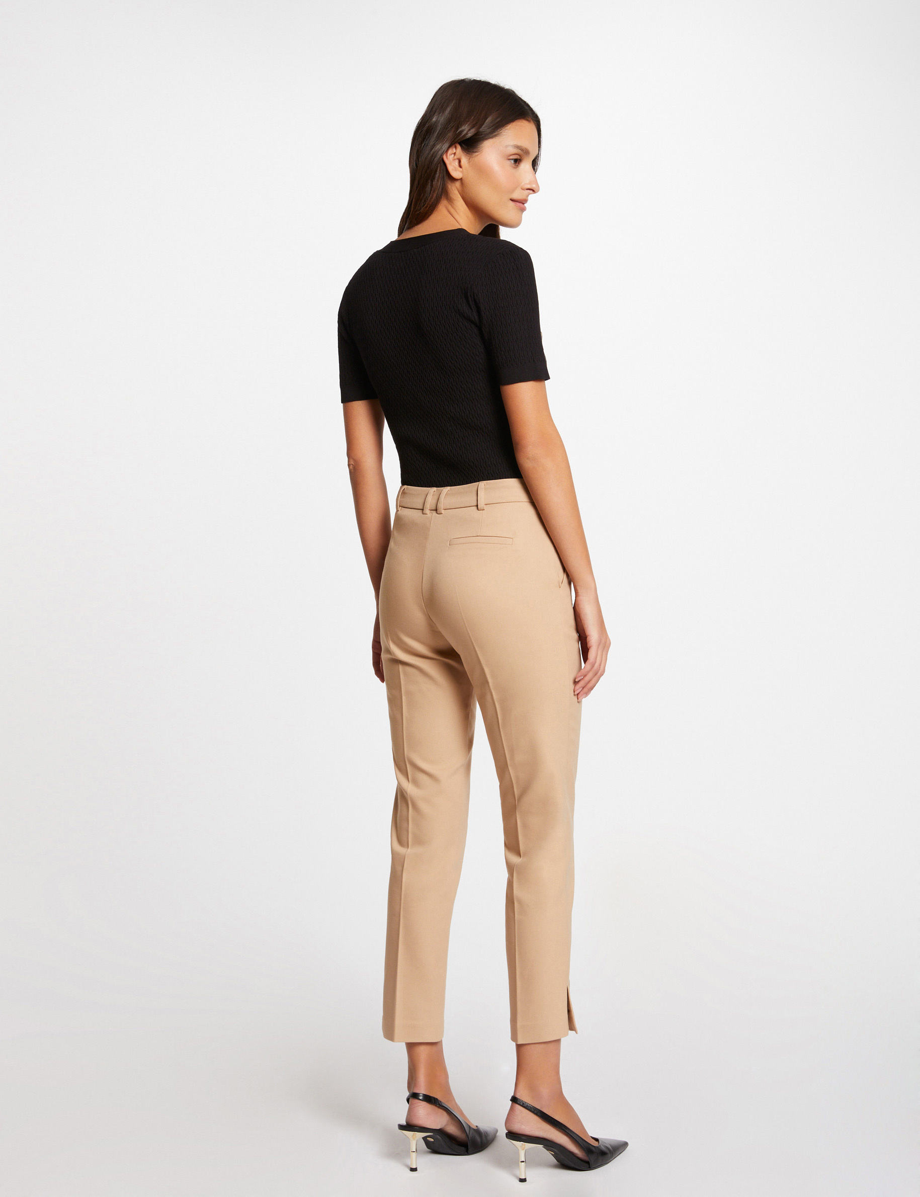 Cropped cigarette trousers beige ladies'