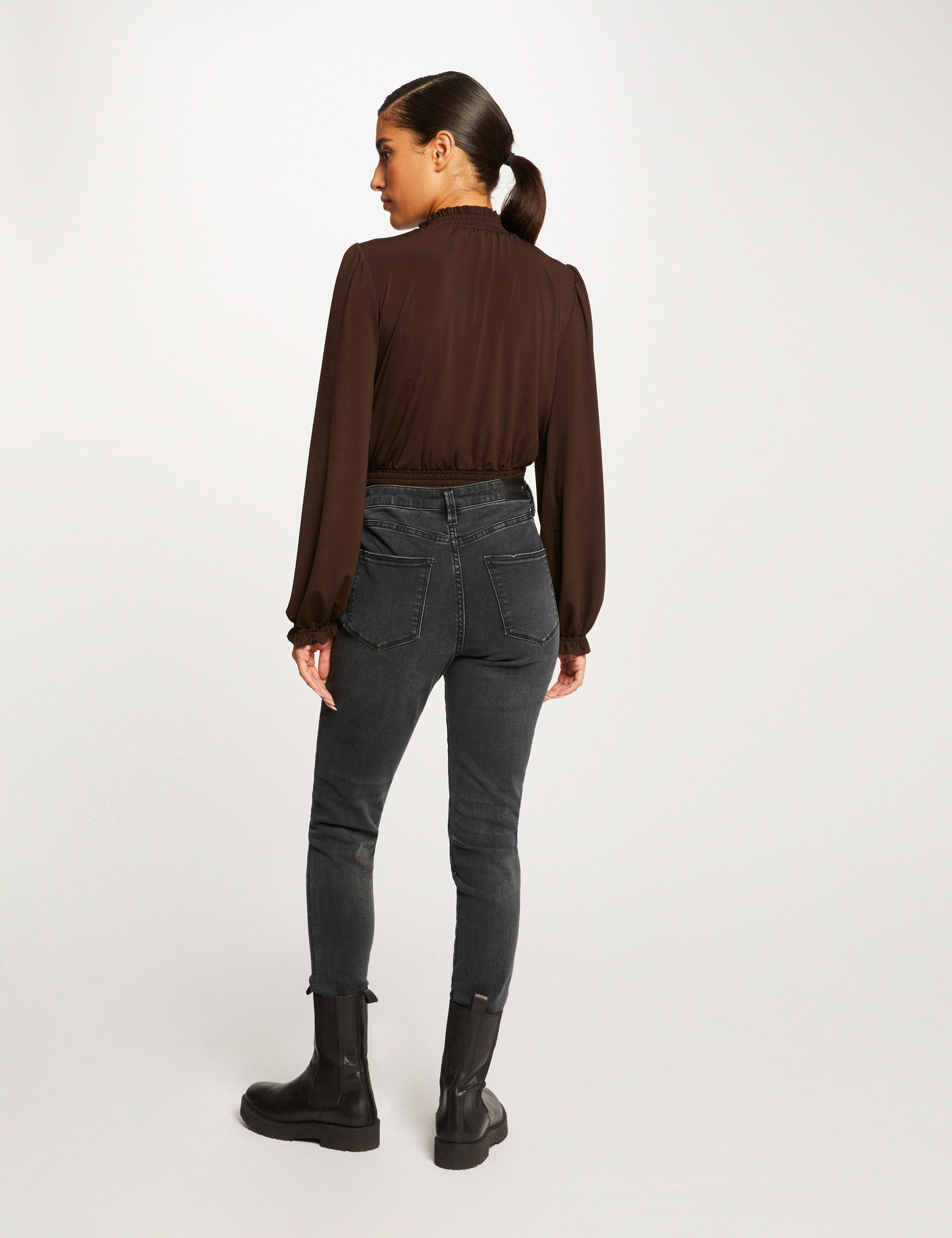 Long-sleeved t-shirt with high collar chestnut brown ladies'