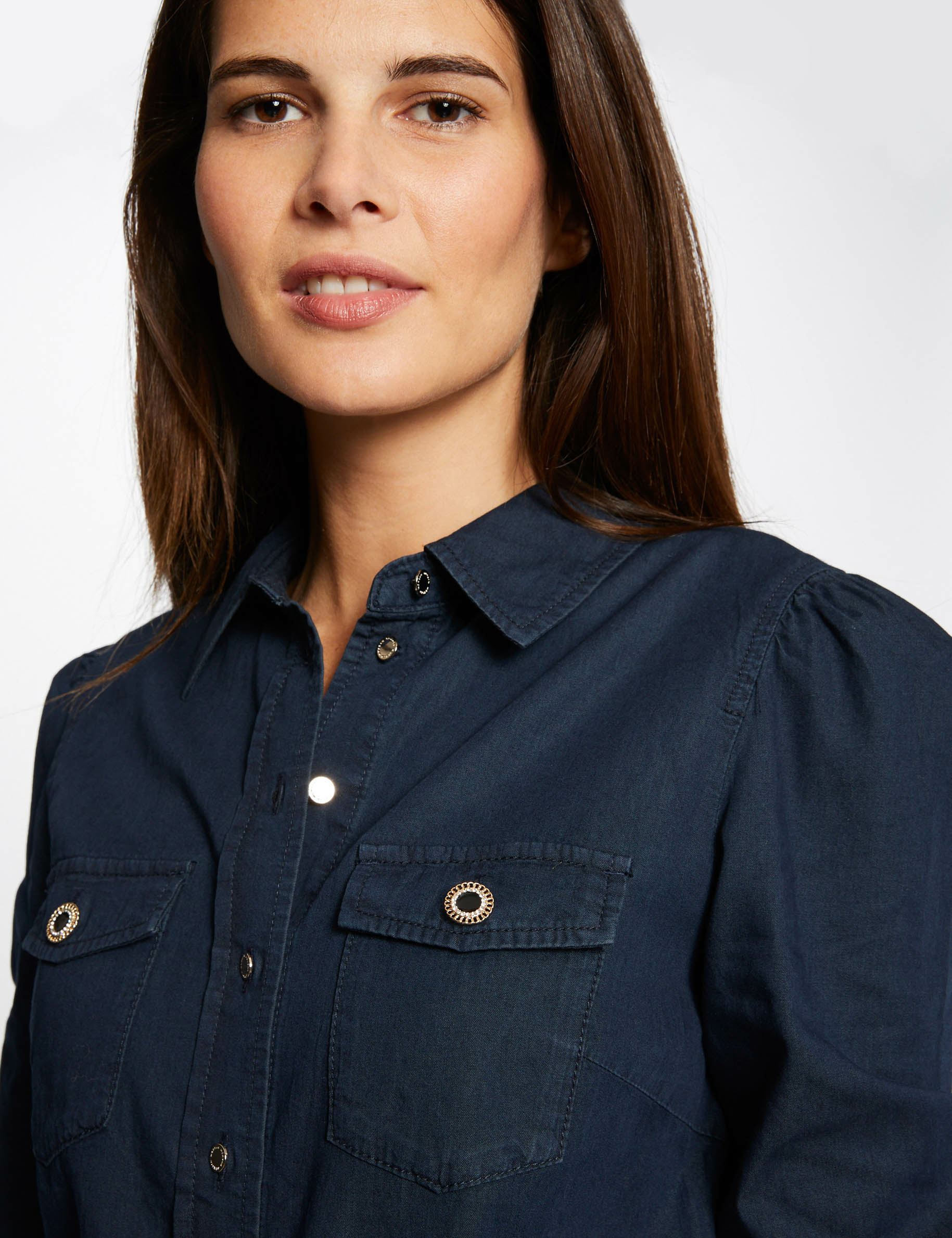 Long-sleeved denim shirt raw denim ladies' Long-sleeved denim shirt raw denim ladies'