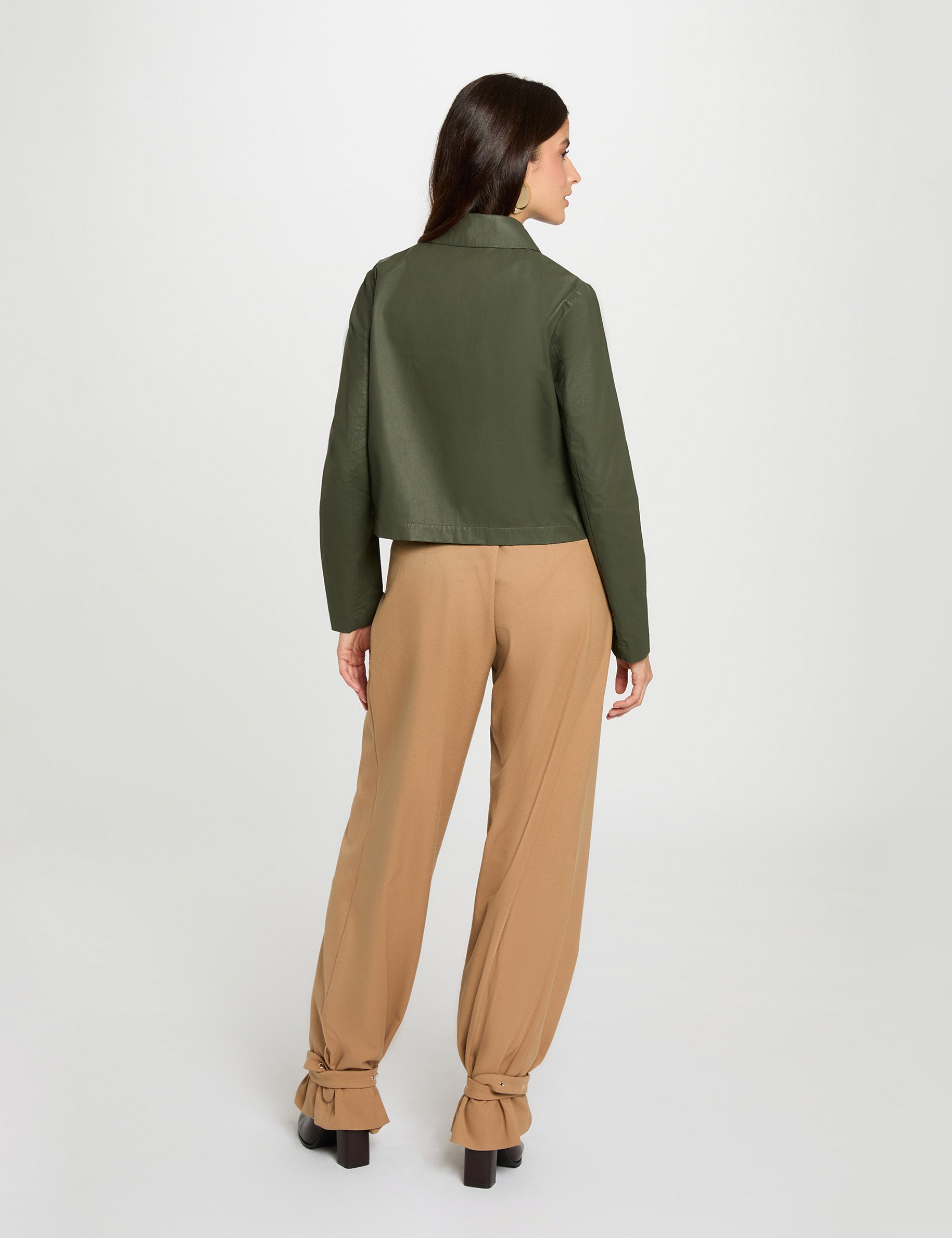 Short jacket with zip fastening khaki green women